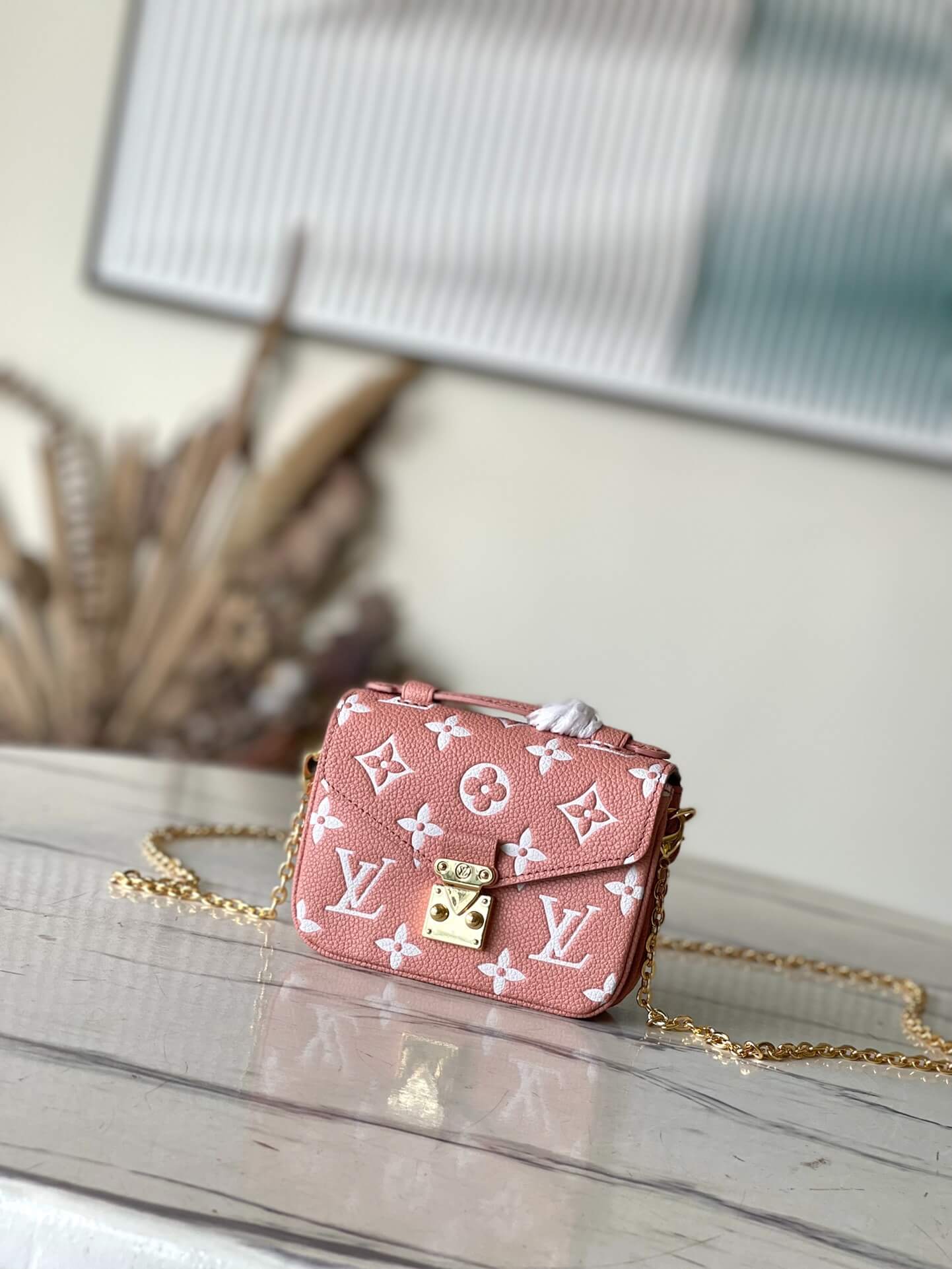 Louis Vuitton LV Monogram Empreinte Pochette Micro Métis M81267 Trianon Pink / Cream