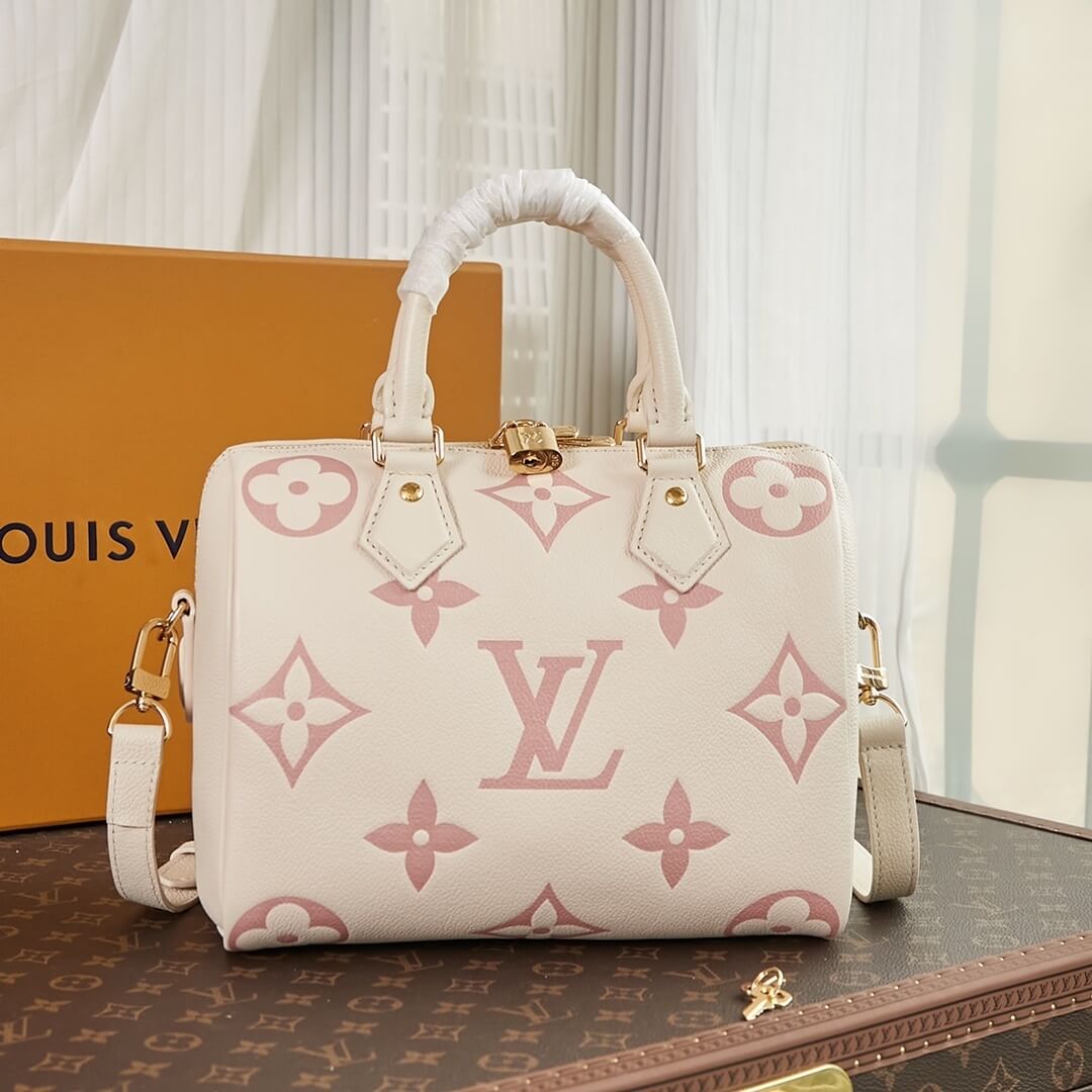 Louis Vuitton LV Monogram Empreinte Speedy Boundouliere 25 Crossbody Handbag M59273 M58947 Cream / Rose Trianon