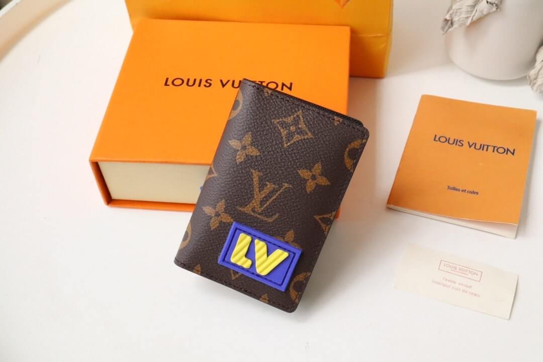 Louis Vuitton LV Monogram coated canvas Small Pocket Organizer Card Holder Wallet M45787 Brown