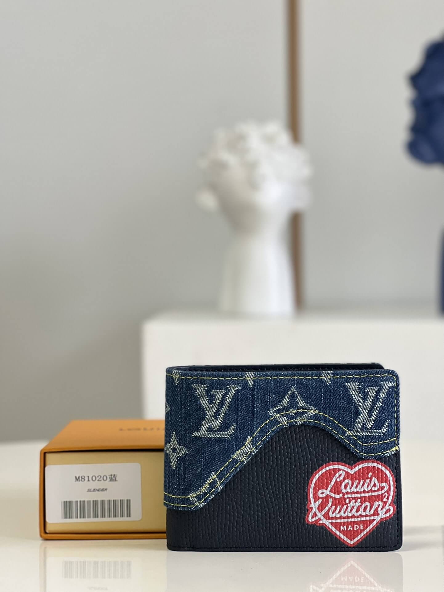 Louis Vuitton LV Monogram denim Taurillon Slender Wallet M81020 Blue - Black