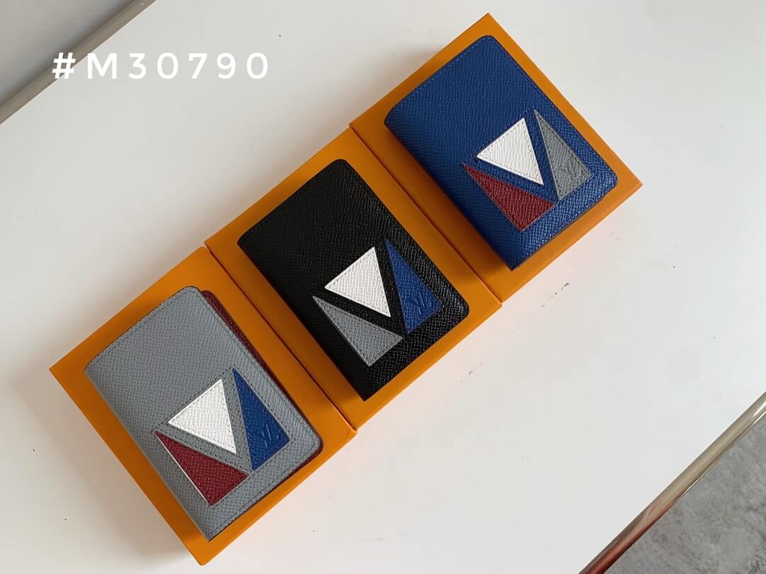 Louis Vuitton LV Pocket Oraganizer Taiga Wallet M30790 Black - Blue - Grey