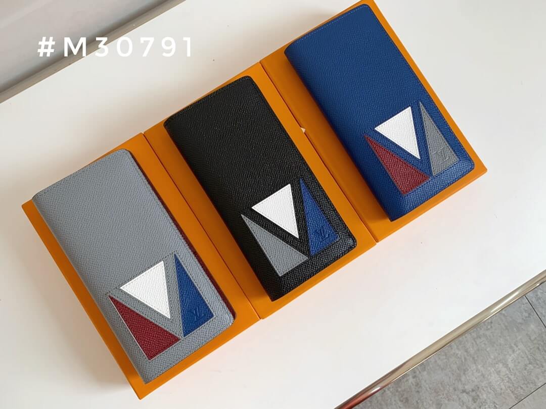 Louis Vuitton LV Taiga Brazza Wallet M30791 Black - Blue - Grey