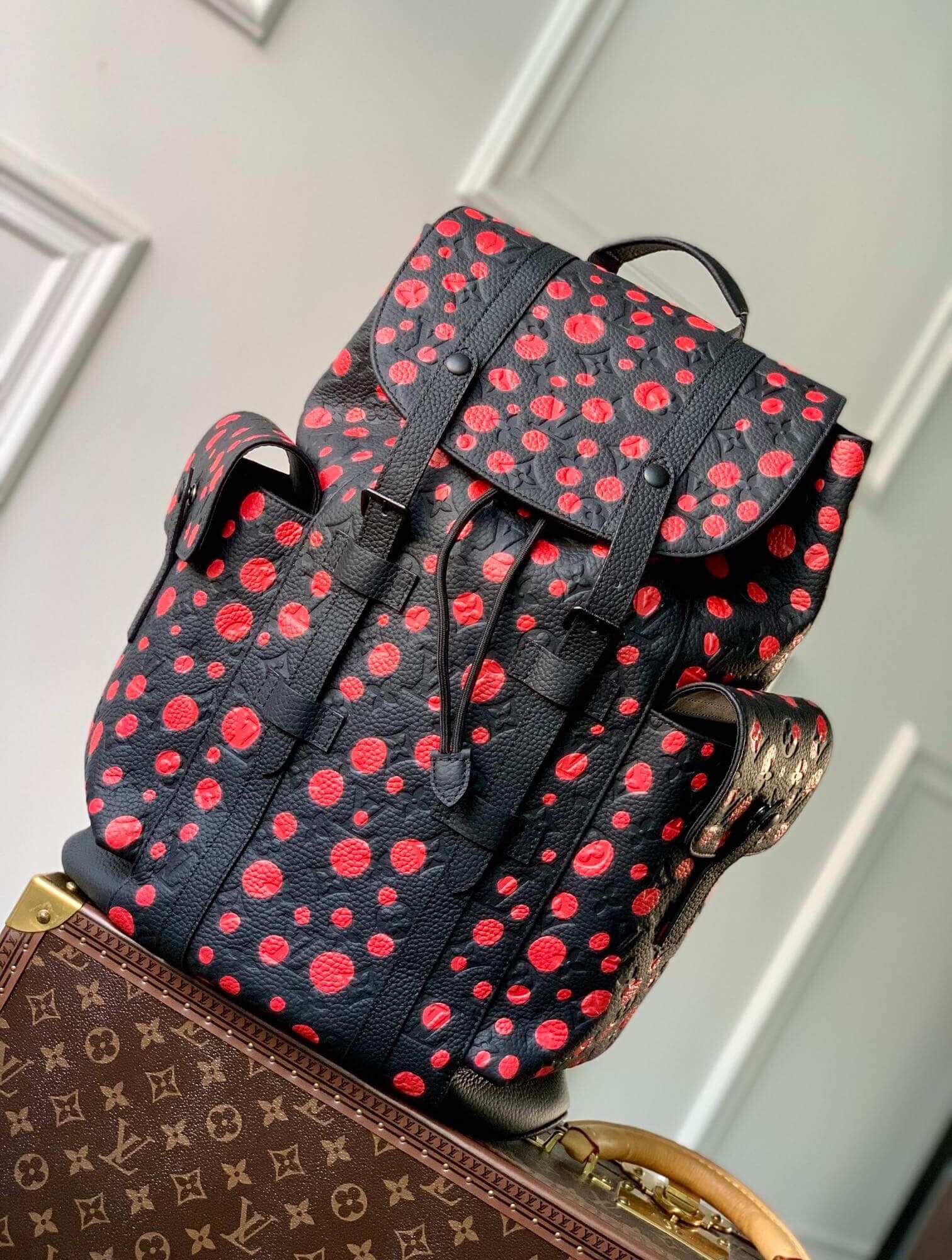 Louis Vuitton LV x YK Monogram Taurillon Infinity Dots Christopher Bckpack M21978 Black / Red