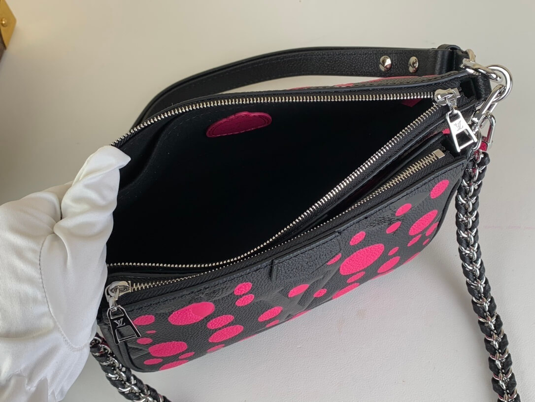 Louis Vuitton LV x YK Monogram Taurillon Infinity Dots Multi Pochette Accessoires Shoulder Handbag M46421 Black / Rose Red - Image 3