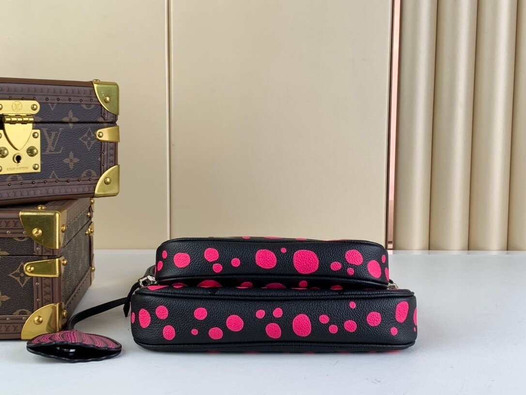 Louis Vuitton LV x YK Monogram Taurillon Infinity Dots Multi Pochette Accessoires Shoulder Handbag M46421 Black / Rose Red - Image 9
