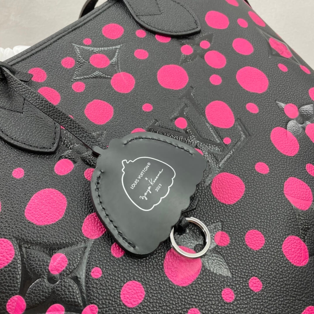 Louis Vuitton LV x YK Monogram Taurillon Infinity Dots Neverfull MM Shoulder Handbag M46419 Black / Rose Red - Image 5
