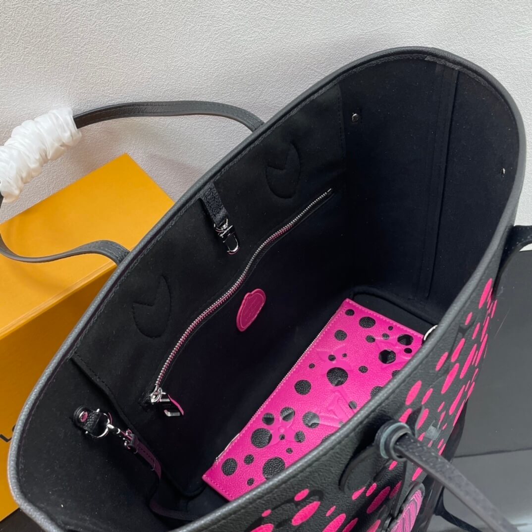 Louis Vuitton LV x YK Monogram Taurillon Infinity Dots Neverfull MM Shoulder Handbag M46419 Black / Rose Red - Image 3