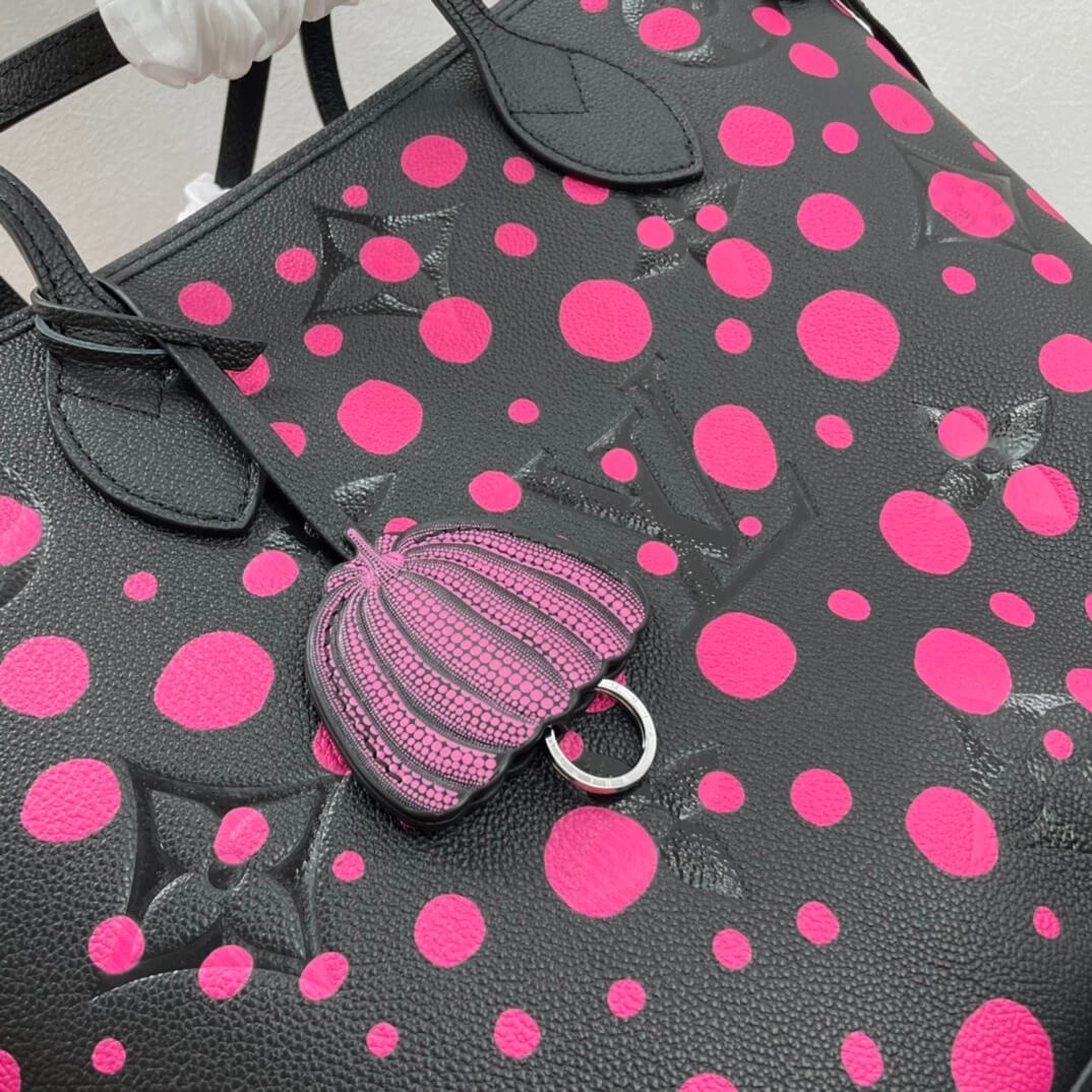 Louis Vuitton LV x YK Monogram Taurillon Infinity Dots Neverfull MM Shoulder Handbag M46419 Black / Rose Red - Image 7