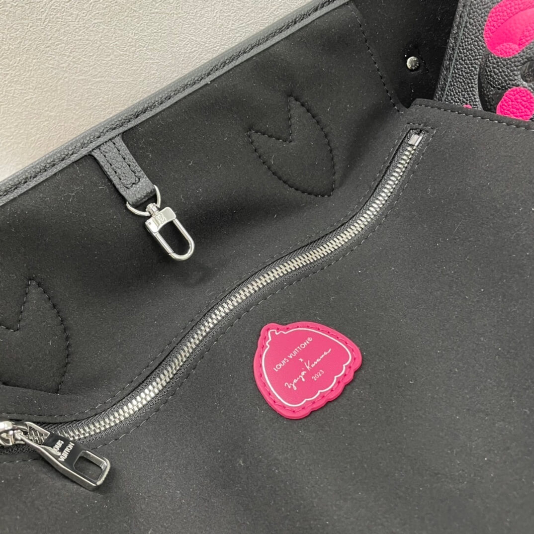 Louis Vuitton LV x YK Monogram Taurillon Infinity Dots Neverfull MM Shoulder Handbag M46419 Black / Rose Red - Image 4