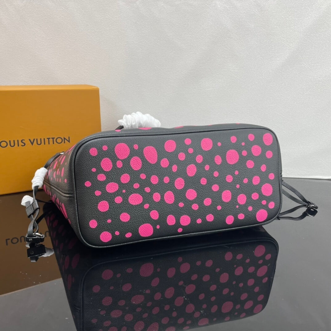 Louis Vuitton LV x YK Monogram Taurillon Infinity Dots Neverfull MM Shoulder Handbag M46419 Black / Rose Red - Image 8