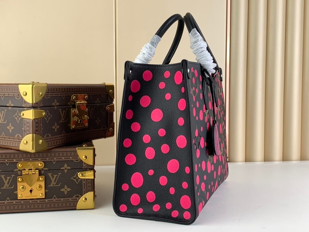 Louis Vuitton LV x YK Monogram Taurillon Infinity Dots OnTheGo MM Handbag M46418 Black / Fuchsia Pink - Image 3