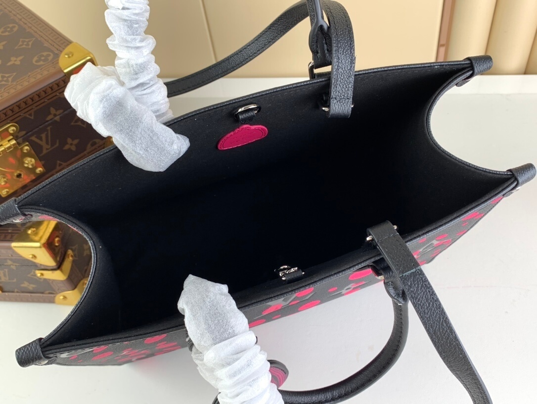 Louis Vuitton LV x YK Monogram Taurillon Infinity Dots OnTheGo MM Handbag M46418 Black / Fuchsia Pink - Image 4