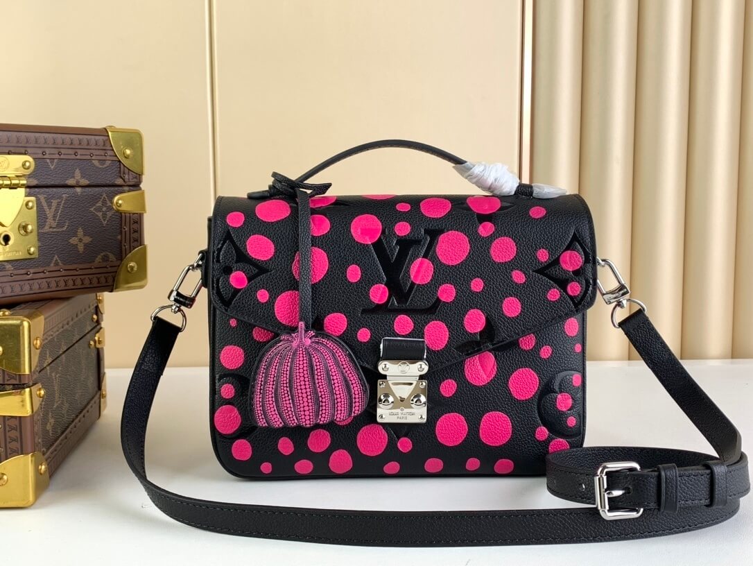 Louis Vuitton LV x YK Monogram Taurillon Infinity Dots Pochette Metis Shoulder Handbag M46420 Black / Rose Red