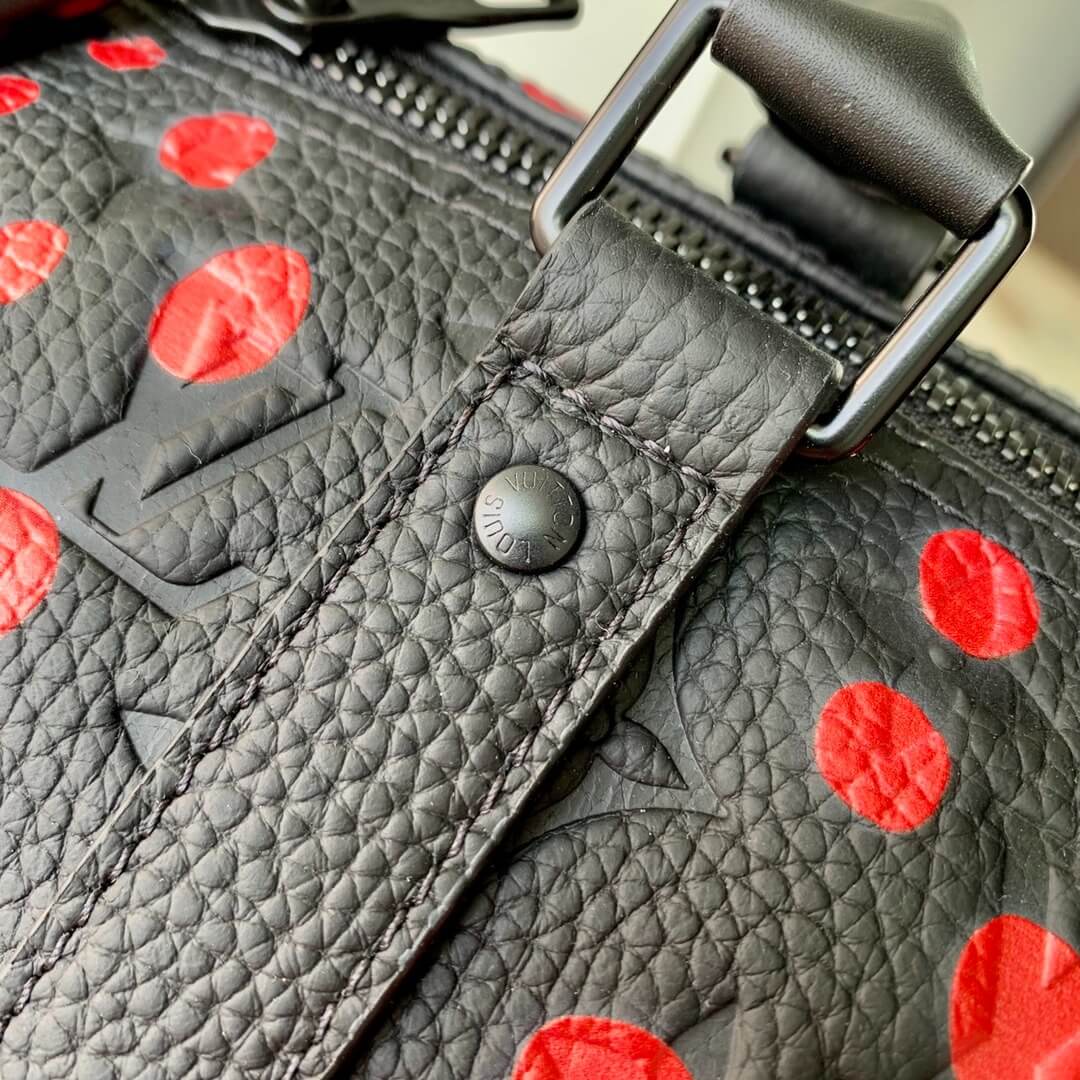Louis Vuitton LV x YK Taurillon Monogram Infinity Dots Keepall Bandoulière 50 Travel Shoulder HandBag M21674 Black / Red - Image 5