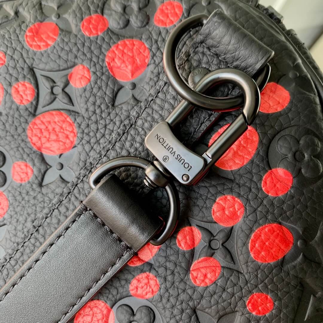 Louis Vuitton LV x YK Taurillon Monogram Infinity Dots Keepall Bandoulière 50 Travel Shoulder HandBag M21674 Black / Red - Image 7