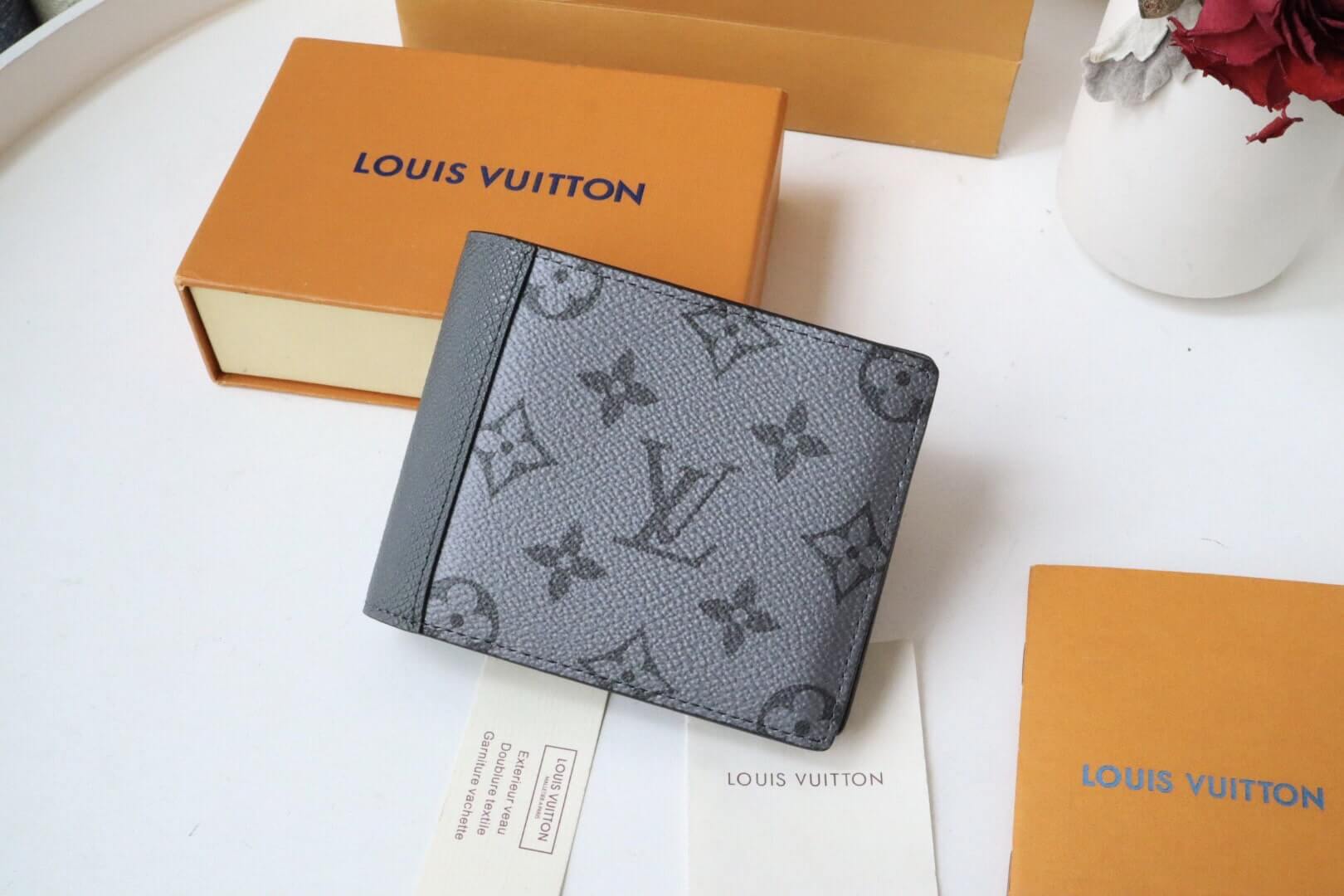 Louis Vuitton LV Monogram Canvas Taigrama Multiple Wallet M30843 Gunmetal Gray
