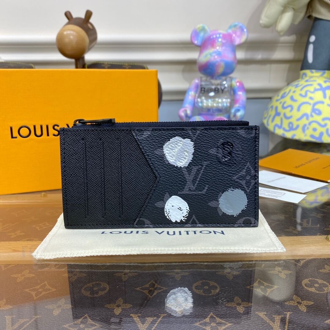 Louis Vuitton Monogram Eclipse LV x YK Coin Card Holder Wallet M81930 Black