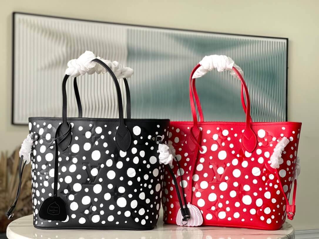 Louis Vuitton Monogram Empreinte LV x YK Neverfull MM Tote Handbag M46390 Black M46422 Red