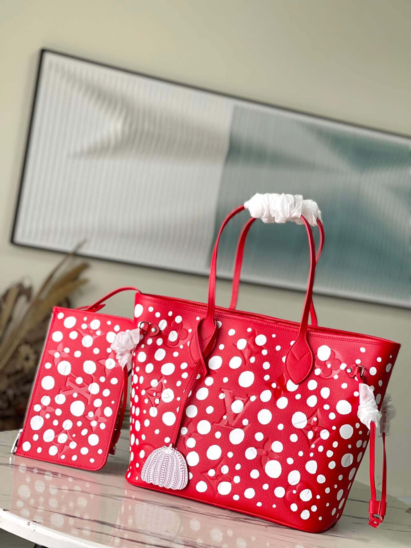 Louis Vuitton Monogram Empreinte LV x YK Neverfull MM Tote Handbag M46390 Black M46422 Red - Image 11