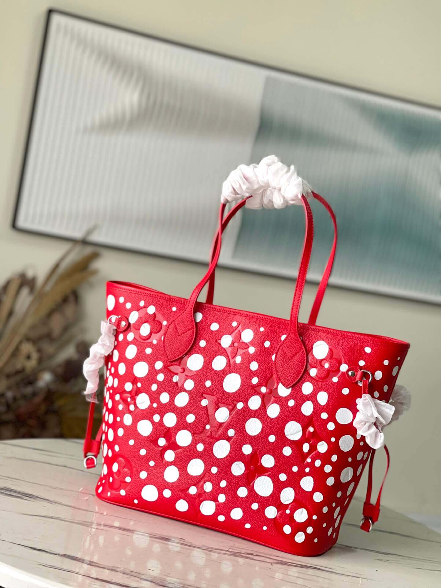 Louis Vuitton Monogram Empreinte LV x YK Neverfull MM Tote Handbag M46390 Black M46422 Red - Image 19