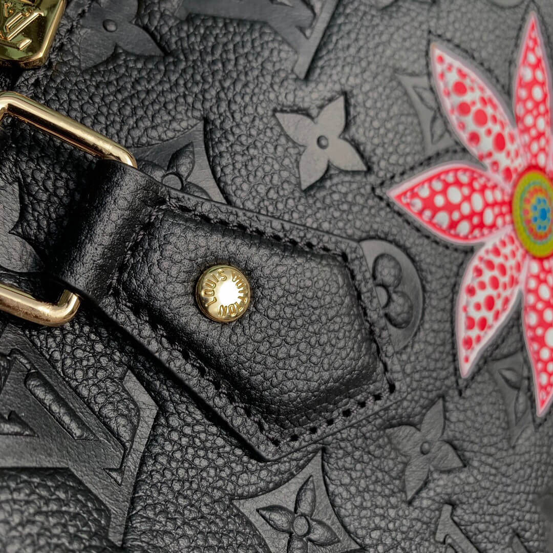 Louis Vuitton Monogram Empreinte LV x YK Speedy Bandoulière 25 Shoulder HandBag M46415 Black Flower - White Cream Flower - Image 5
