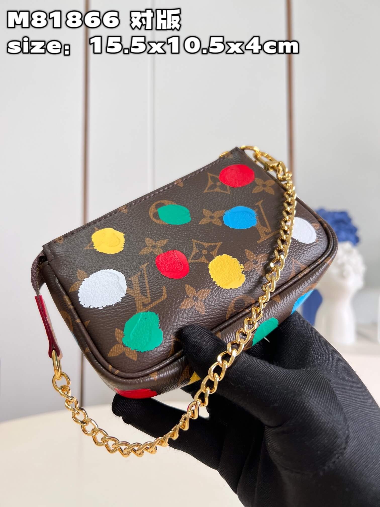 Louis Vuitton Monogram canvas LV x YK Dots print Mini Pochette Accessoires M81866 Multicolor Red - Image 6