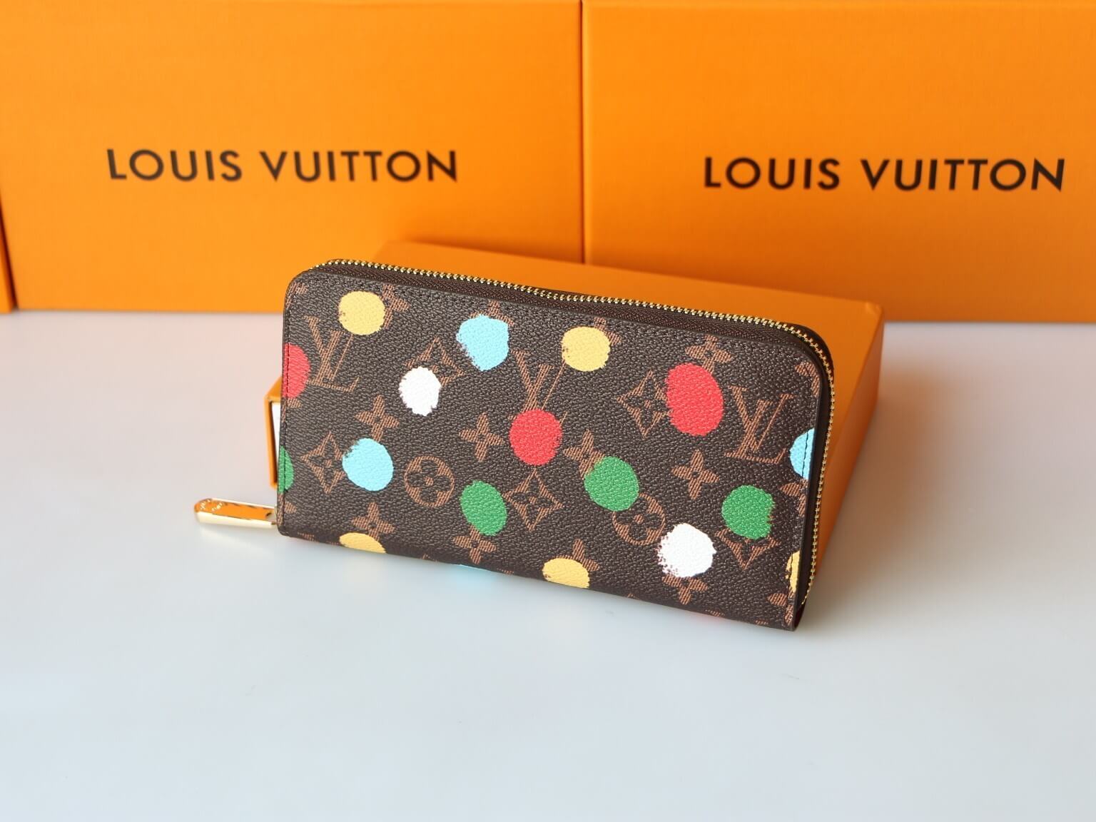Louis Vuitton Monogram canvas LV x YK Dots print Zippy Wallet M81864 Multicolor Red