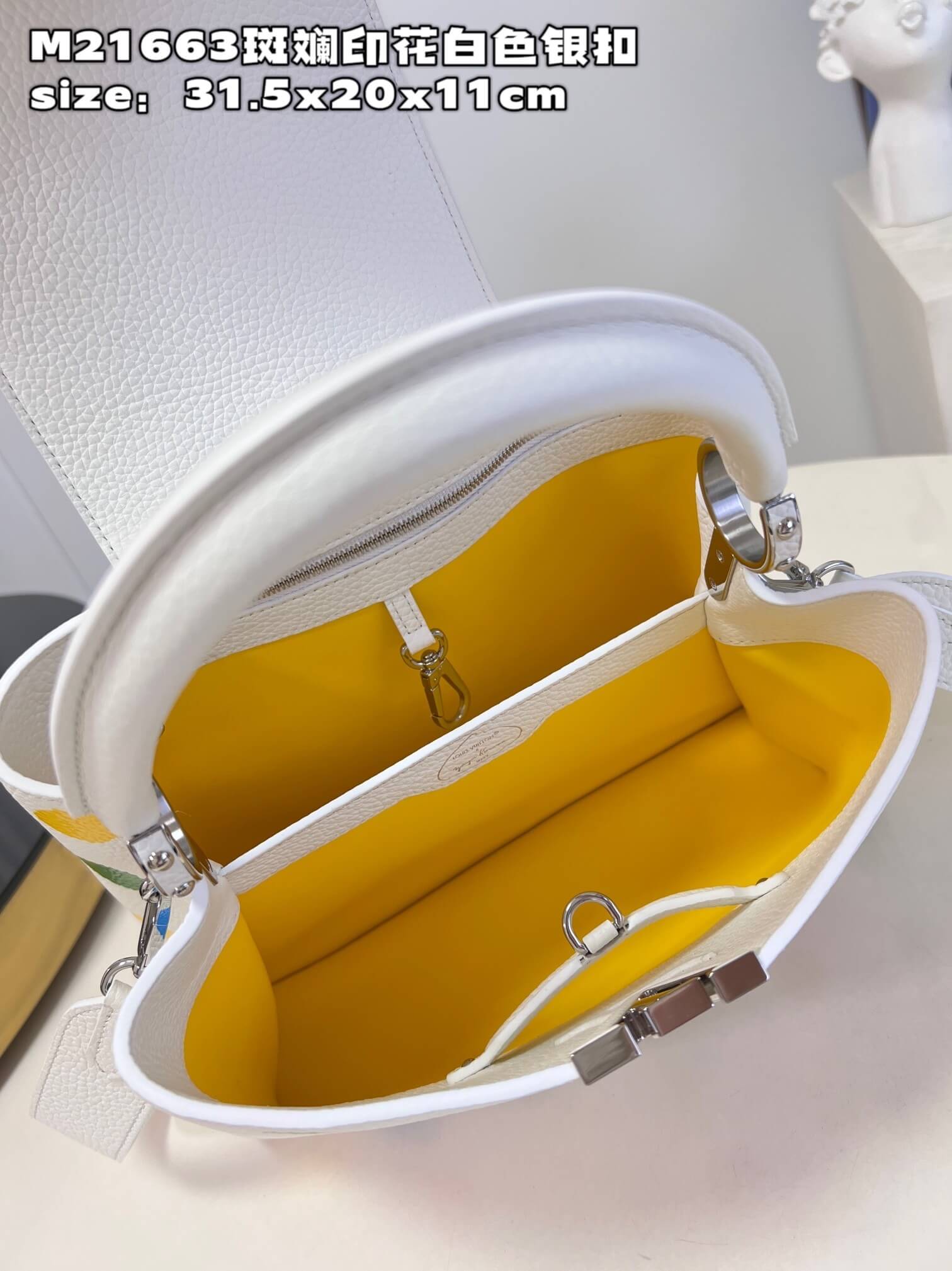 Louis Vuitton Monogram canvas LV x YK Dots print Mini Small Medium Capucines Shoulder Handbag M21636 M21637 M21663 Black - White Multicolor - Image 46