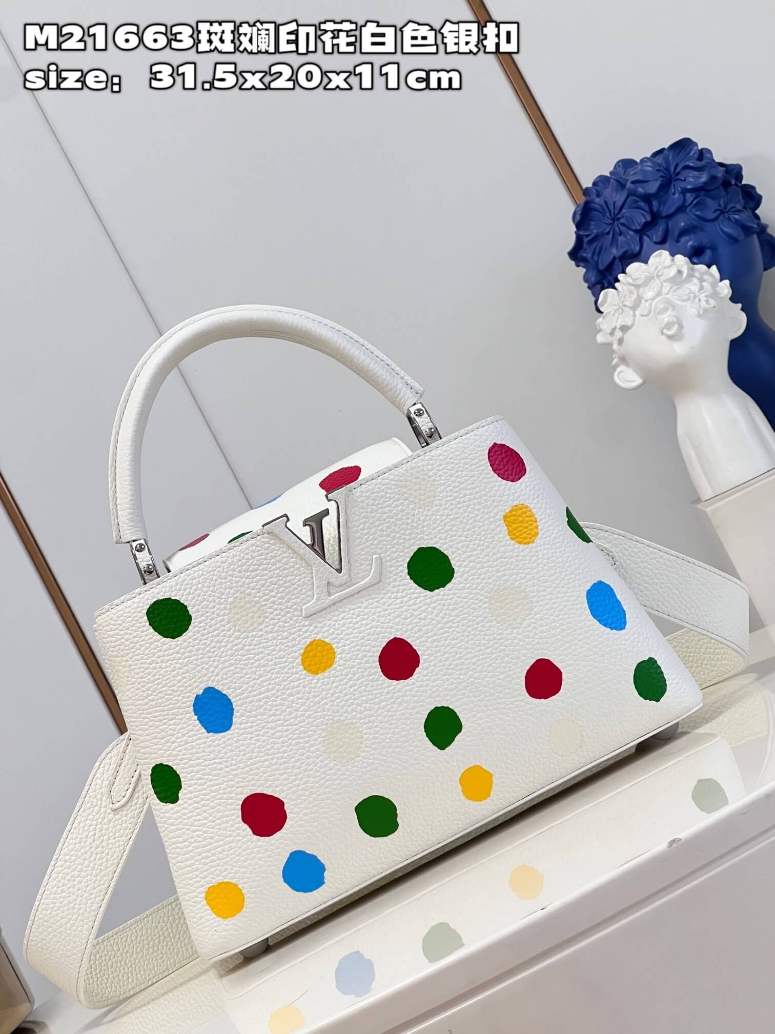 Louis Vuitton Monogram canvas LV x YK Dots print Mini Small Medium Capucines Shoulder Handbag M21636 M21637 M21663 Black - White Multicolor - Image 51