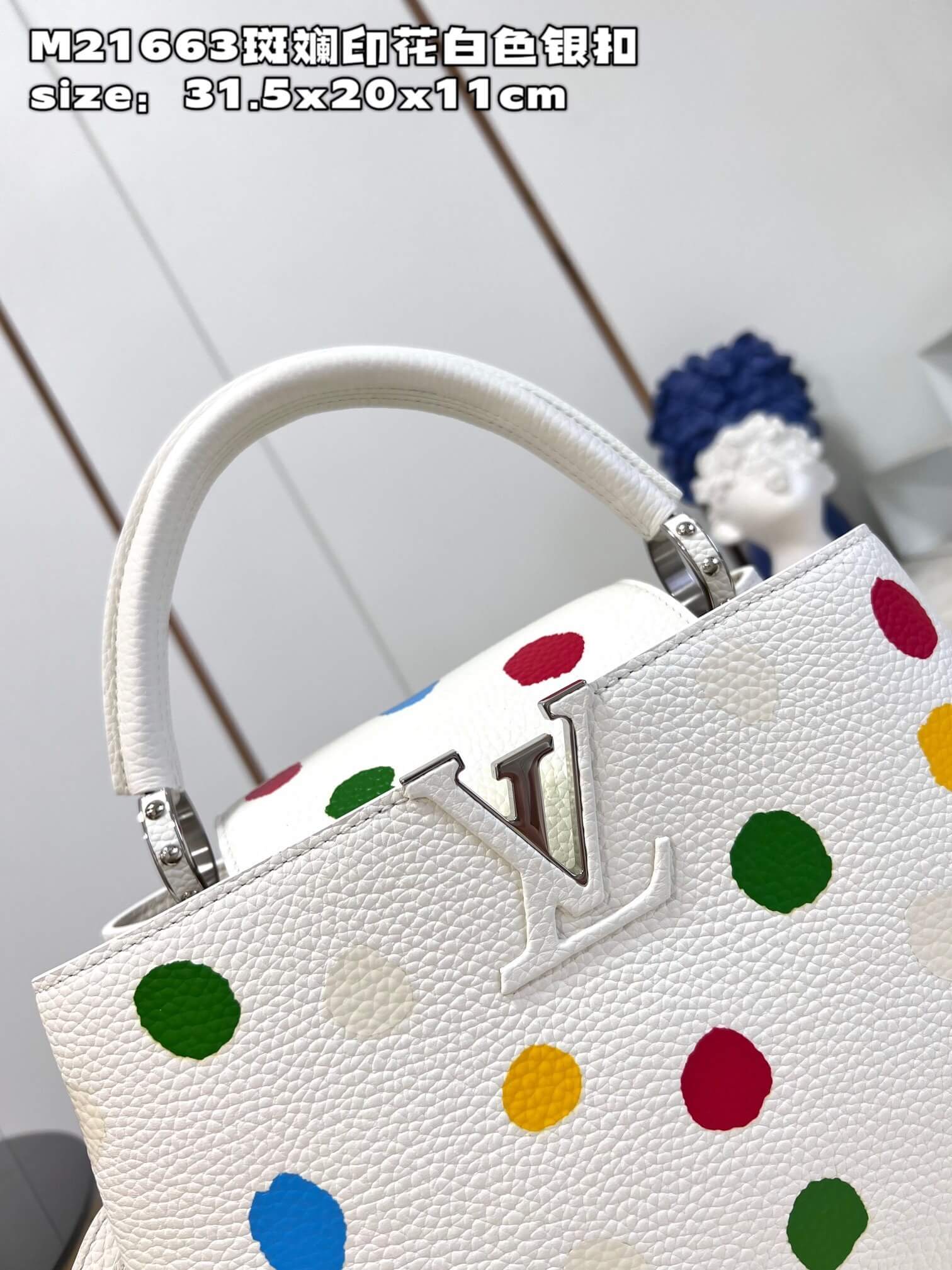 Louis Vuitton Monogram canvas LV x YK Dots print Mini Small Medium Capucines Shoulder Handbag M21636 M21637 M21663 Black - White Multicolor - Image 49