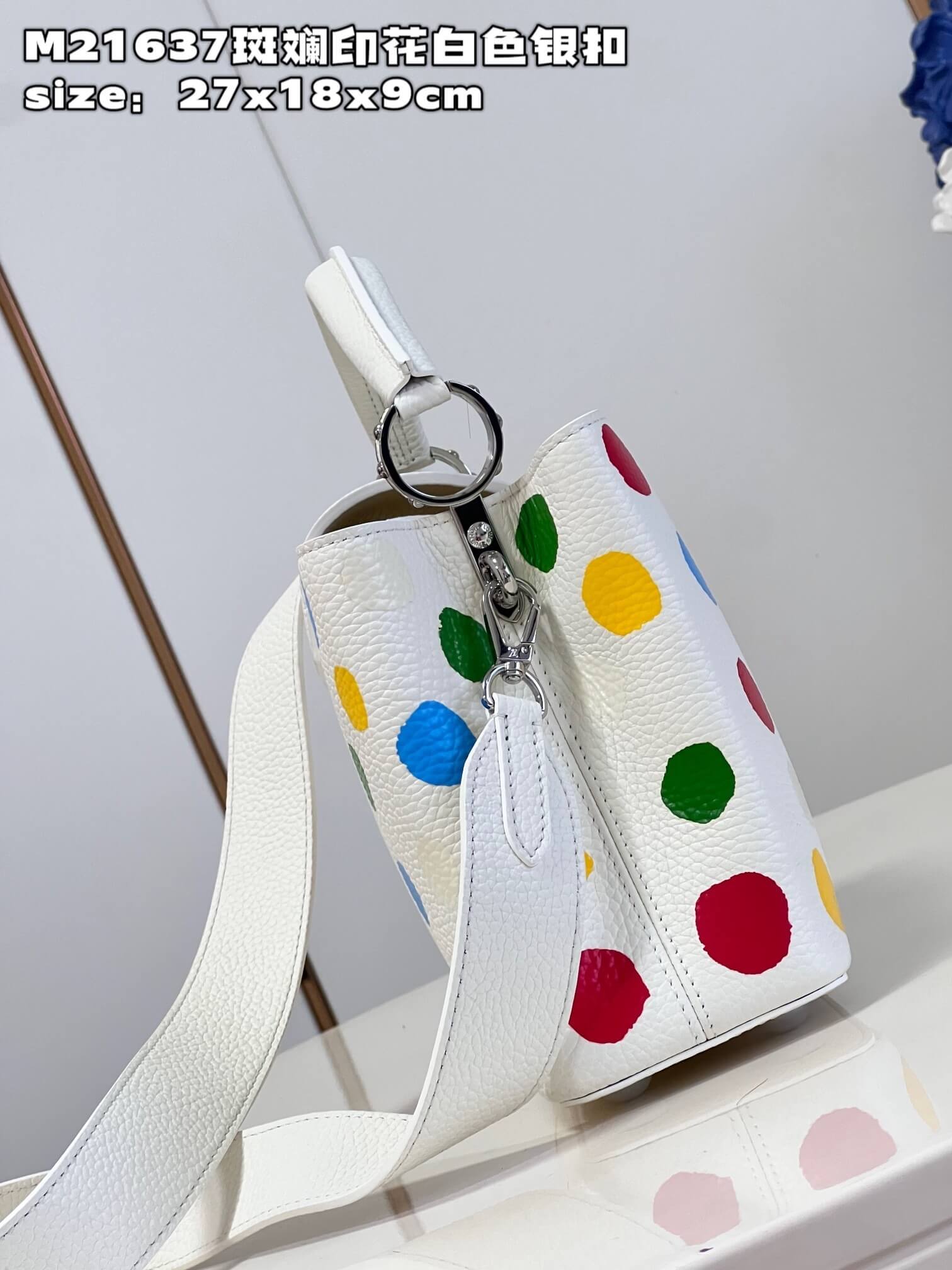 Louis Vuitton Monogram canvas LV x YK Dots print Mini Small Medium Capucines Shoulder Handbag M21636 M21637 M21663 Black - White Multicolor - Image 28