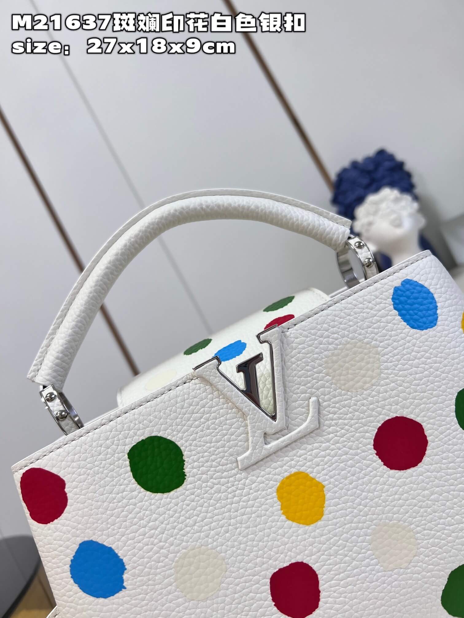 Louis Vuitton Monogram canvas LV x YK Dots print Mini Small Medium Capucines Shoulder Handbag M21636 M21637 M21663 Black - White Multicolor - Image 32