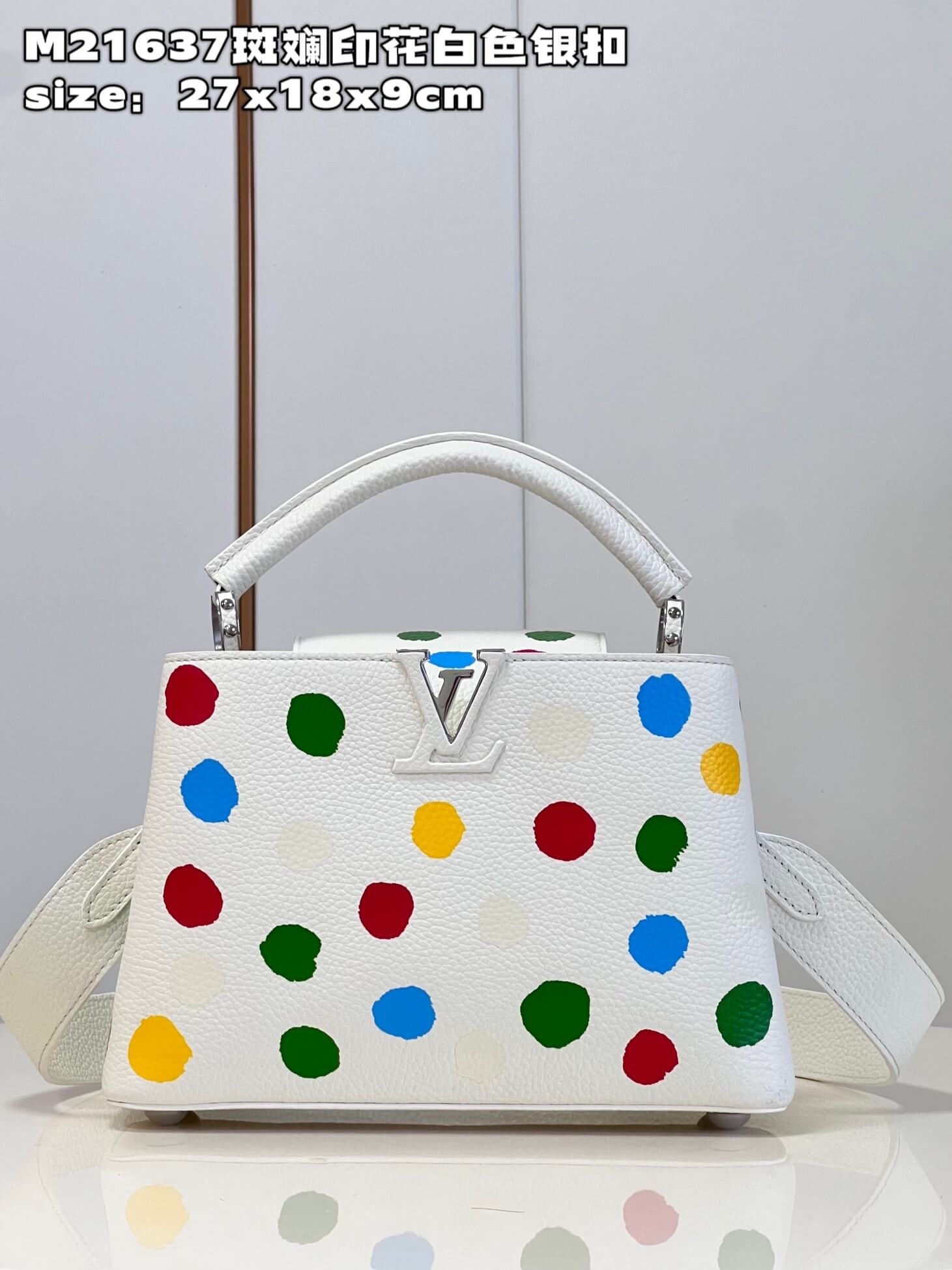 Louis Vuitton Monogram canvas LV x YK Dots print Mini Small Medium Capucines Shoulder Handbag M21636 M21637 M21663 Black - White Multicolor - Image 26