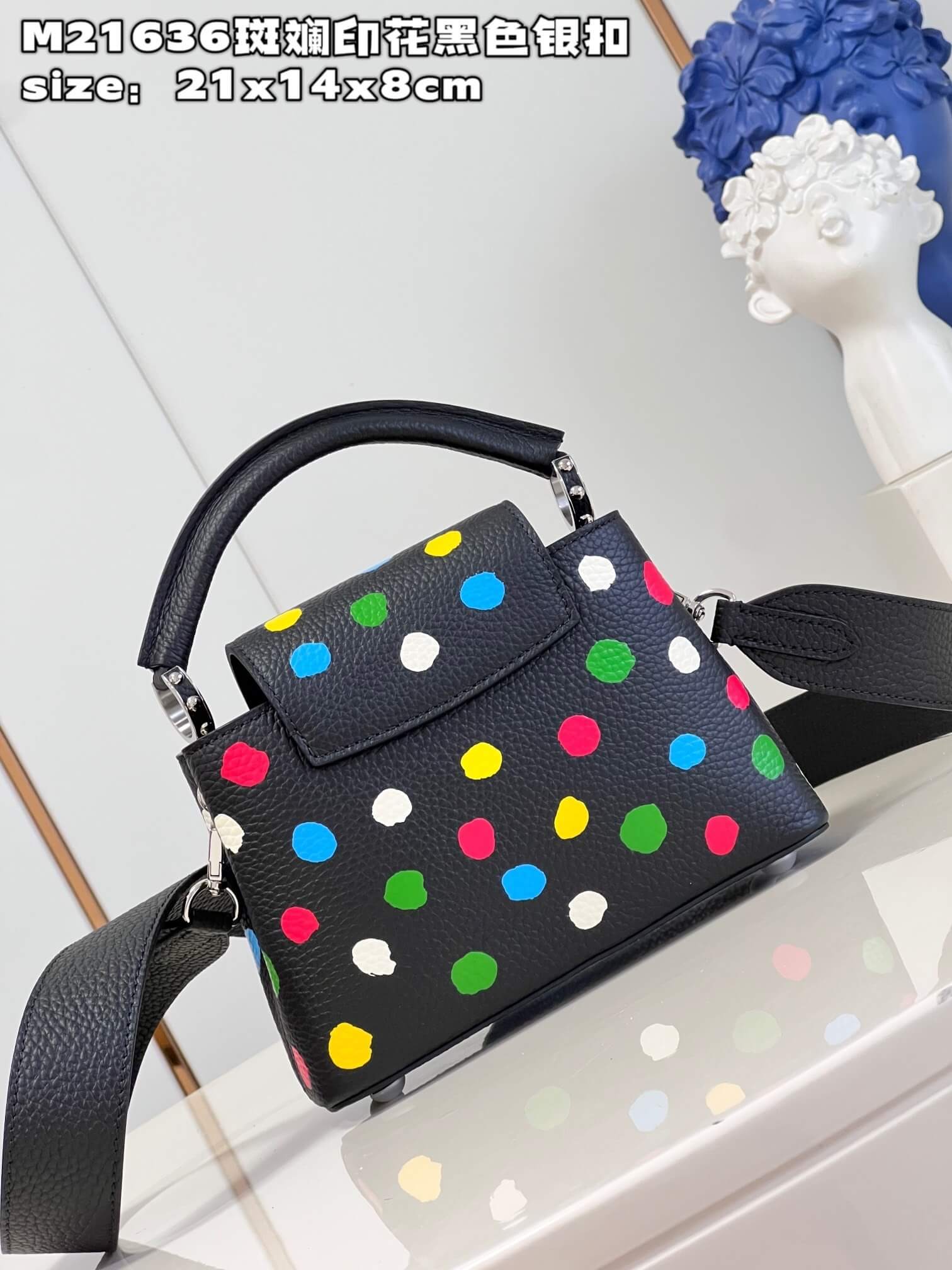 Louis Vuitton Monogram canvas LV x YK Dots print Mini Small Medium Capucines Shoulder Handbag M21636 M21637 M21663 Black - White Multicolor - Image 2