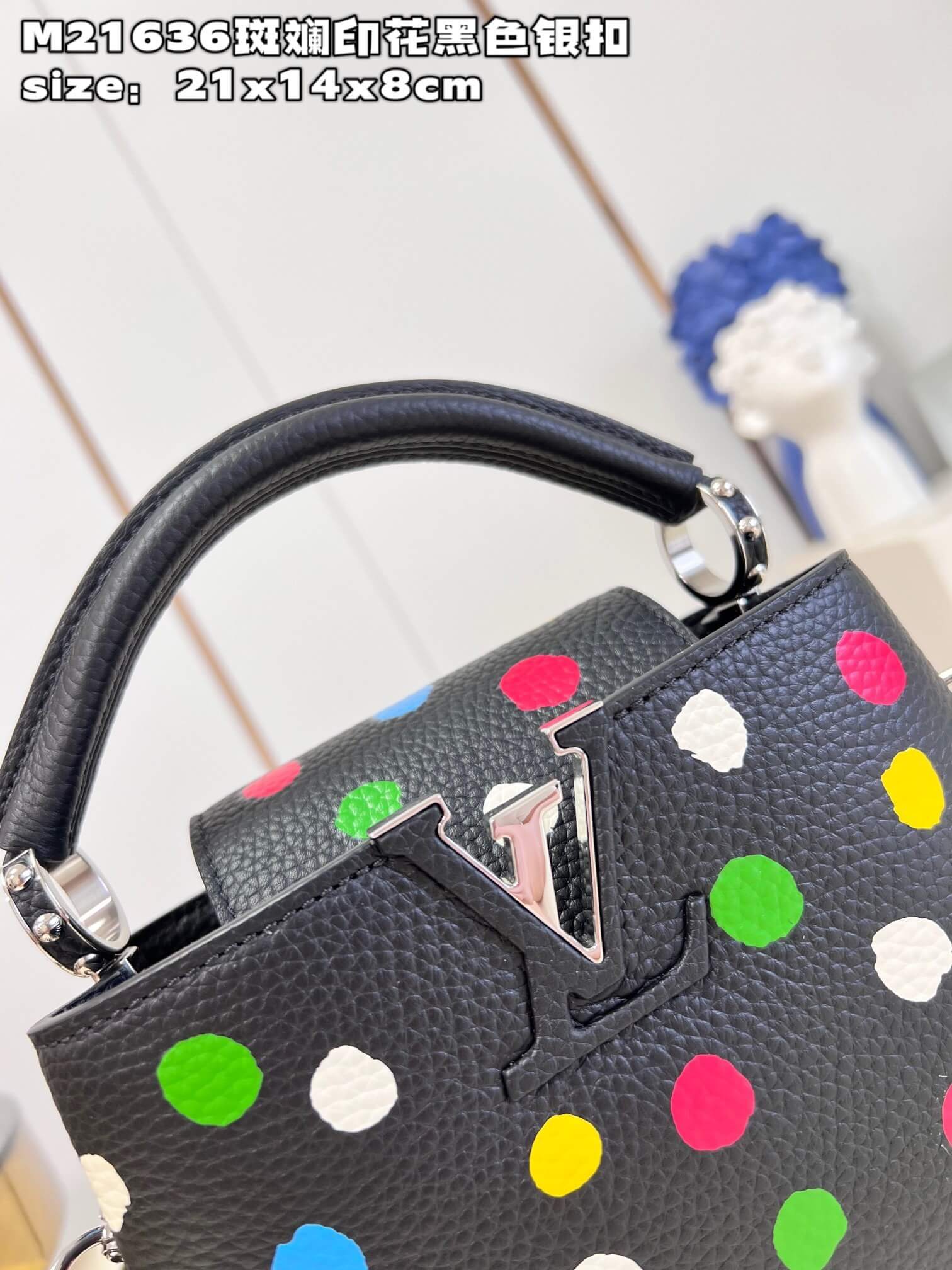 Louis Vuitton Monogram canvas LV x YK Dots print Mini Small Medium Capucines Shoulder Handbag M21636 M21637 M21663 Black - White Multicolor - Image 7