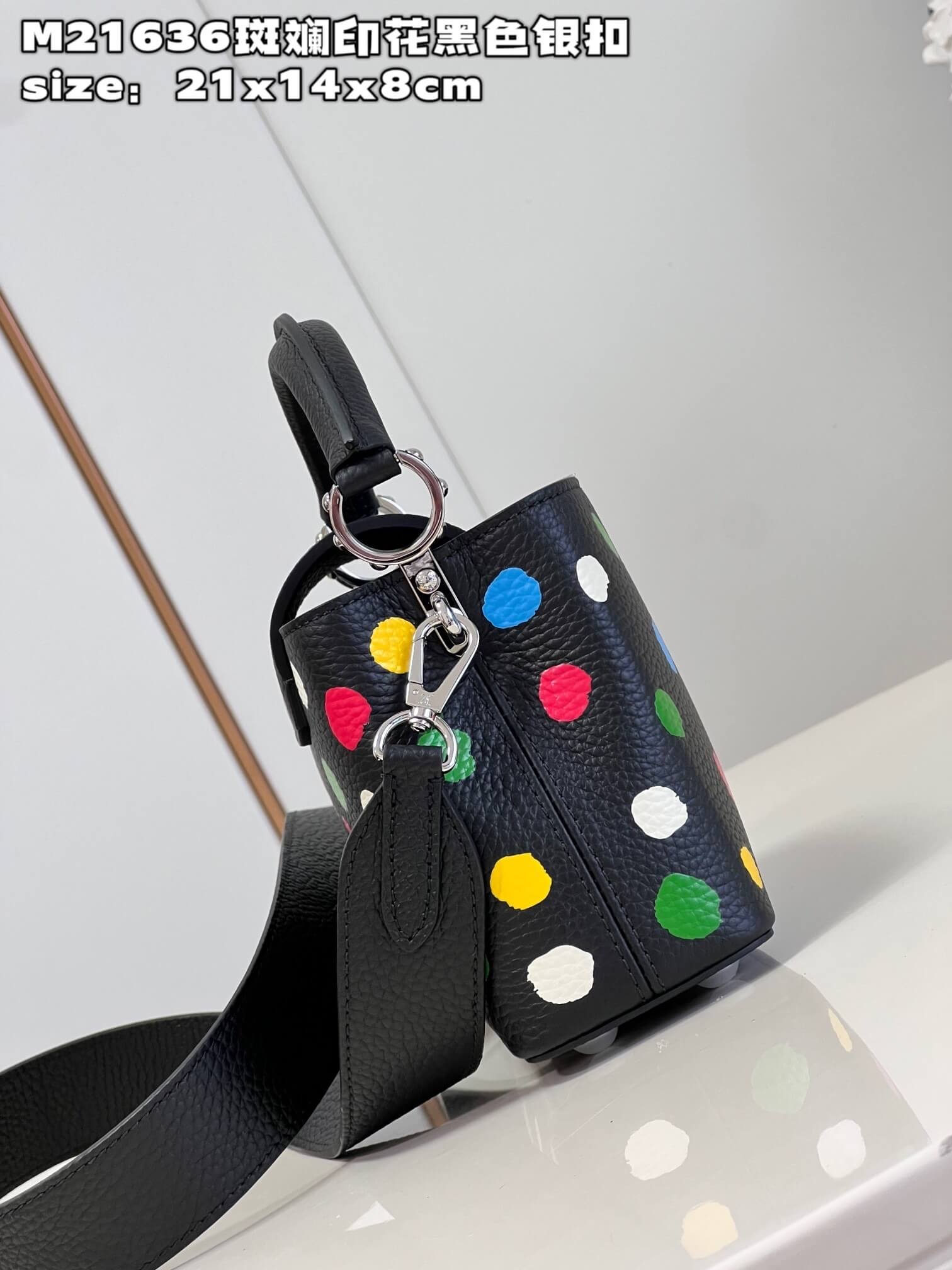 Louis Vuitton Monogram canvas LV x YK Dots print Mini Small Medium Capucines Shoulder Handbag M21636 M21637 M21663 Black - White Multicolor - Image 3