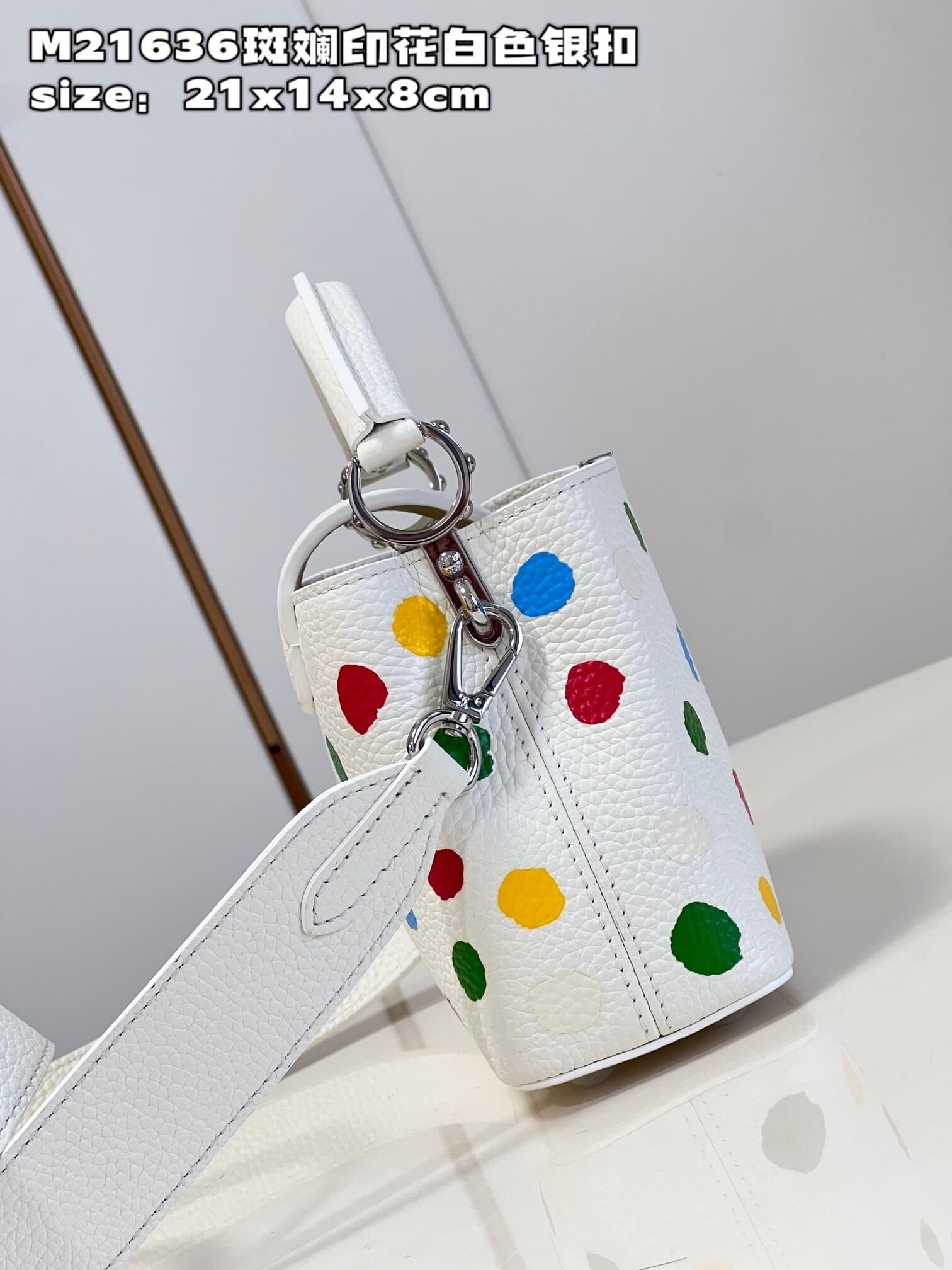 Louis Vuitton Monogram canvas LV x YK Dots print Mini Small Medium Capucines Shoulder Handbag M21636 M21637 M21663 Black - White Multicolor - Image 14