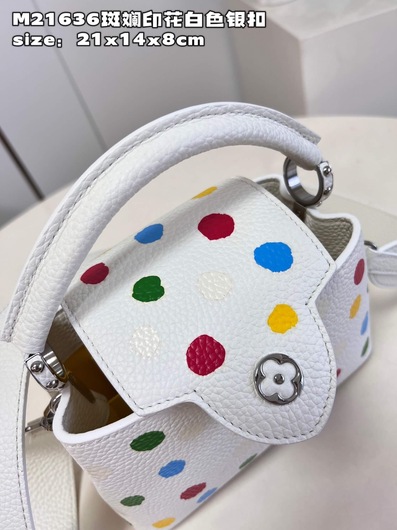 Louis Vuitton Monogram canvas LV x YK Dots print Mini Small Medium Capucines Shoulder Handbag M21636 M21637 M21663 Black - White Multicolor - Image 12