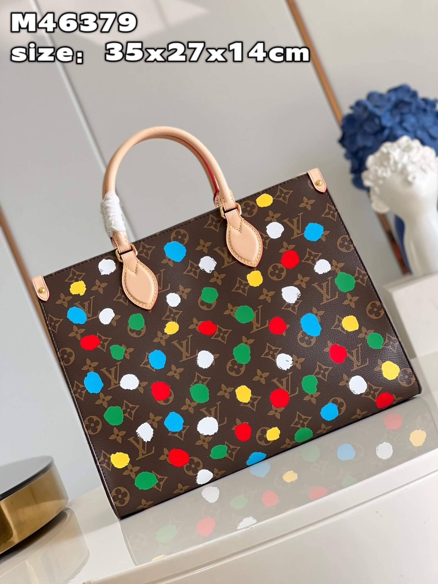 Louis Vuitton Monogram canvas LV x YK Dots print OnTheGo MM Handbag M46379 Multicolor Red - Image 9