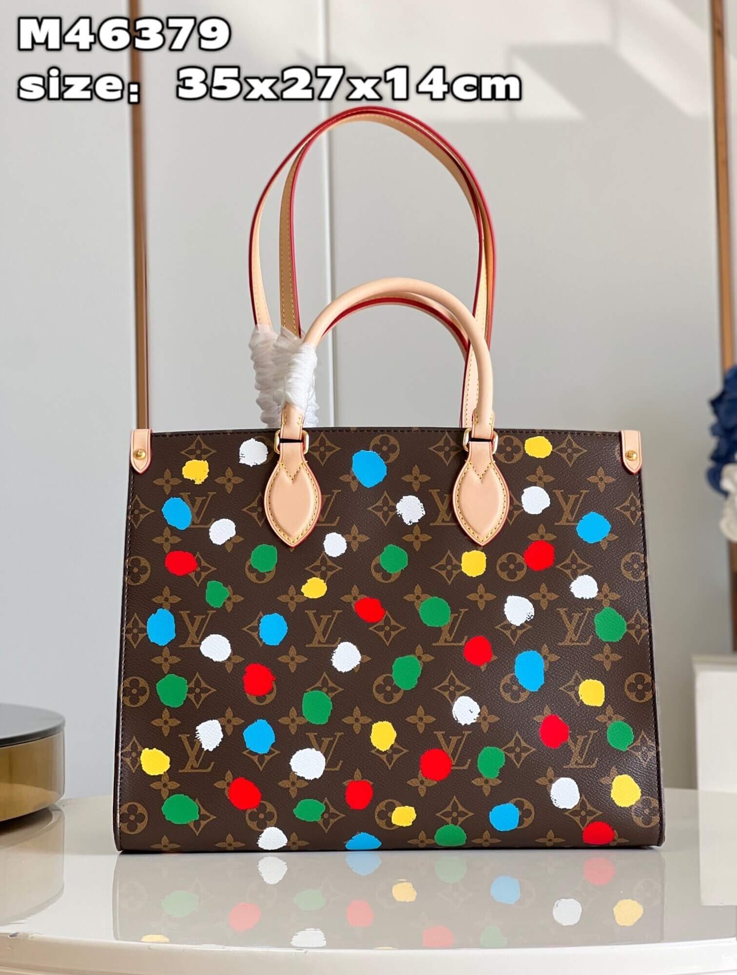 Louis Vuitton Monogram canvas LV x YK Dots print OnTheGo MM Handbag M46379 Multicolor Red