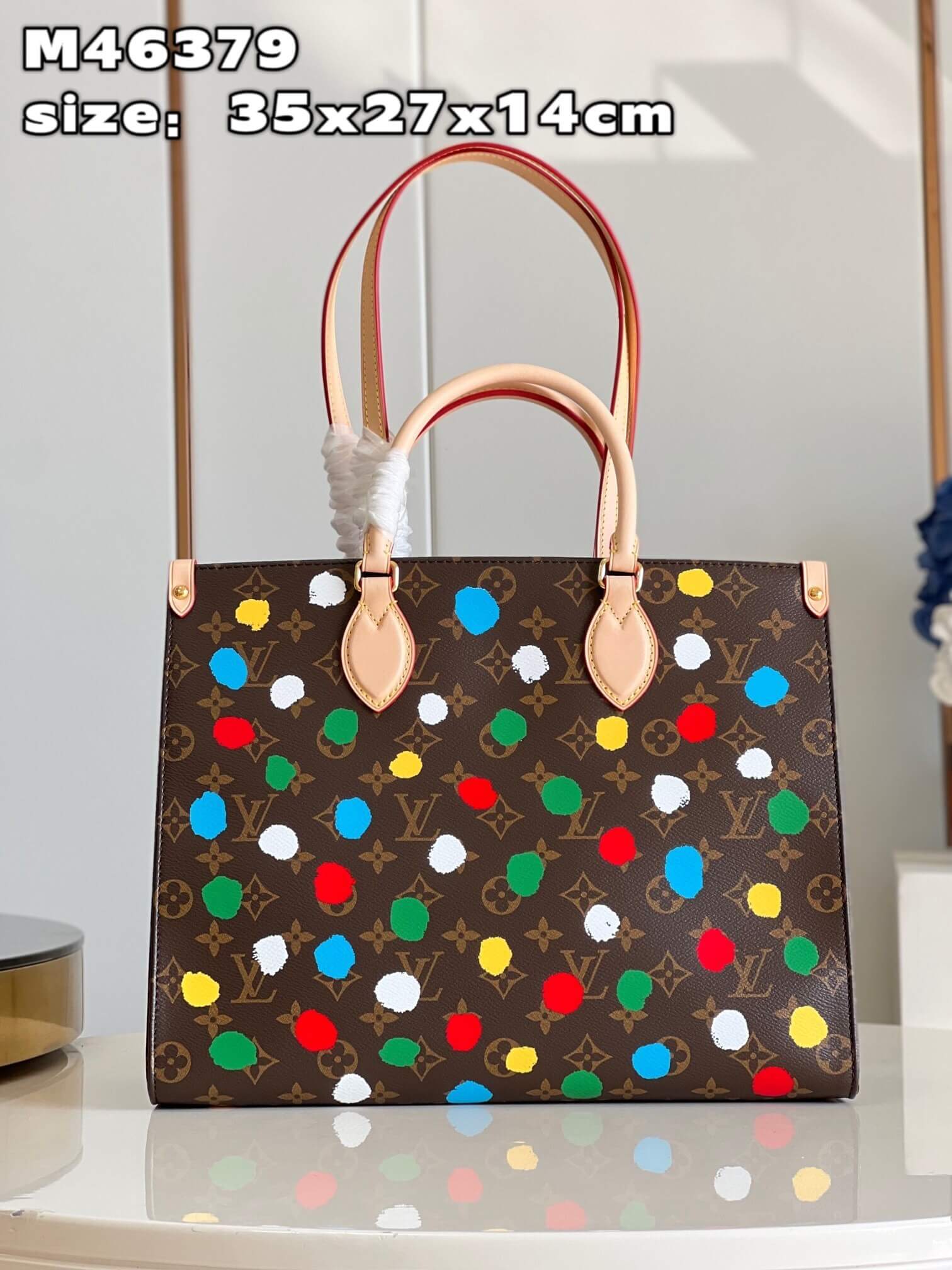 Louis Vuitton Monogram canvas LV x YK Dots print OnTheGo MM Handbag M46379 Multicolor Red