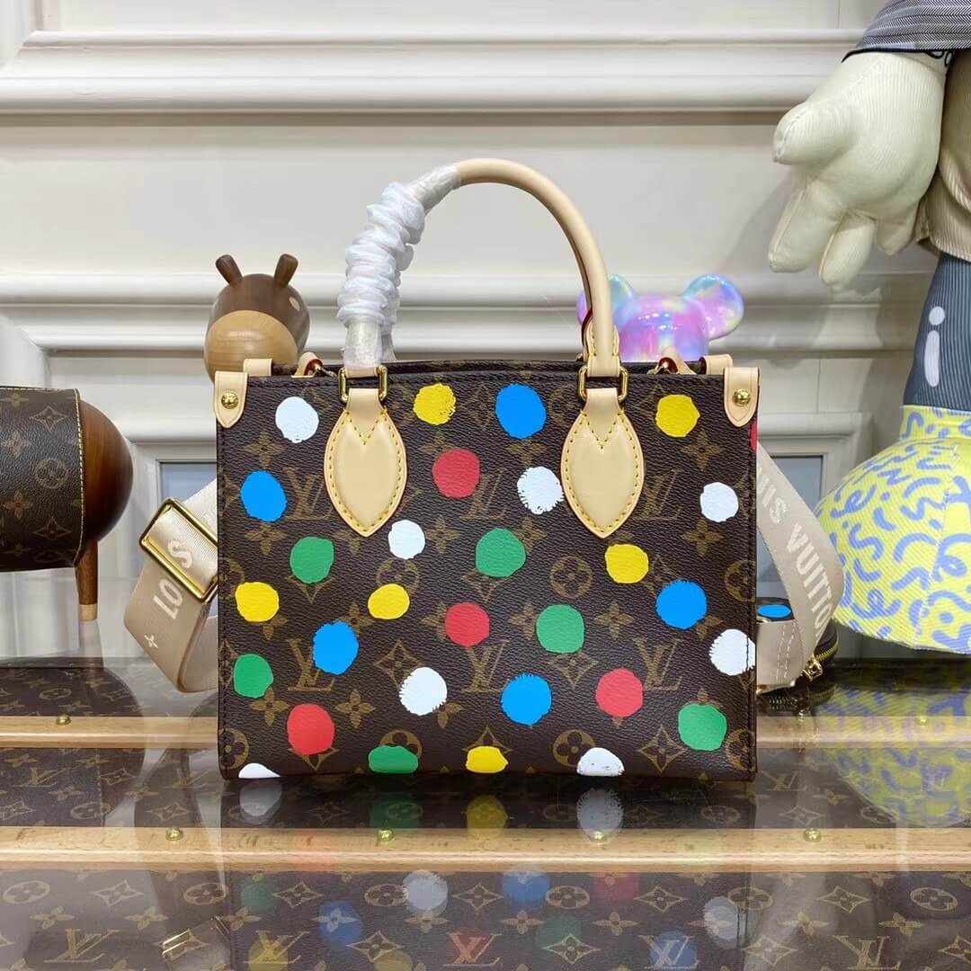 Louis Vuitton Monogram canvas LV x YK Dots print OnTheGo PM Handbag M46380 Multicolor Red