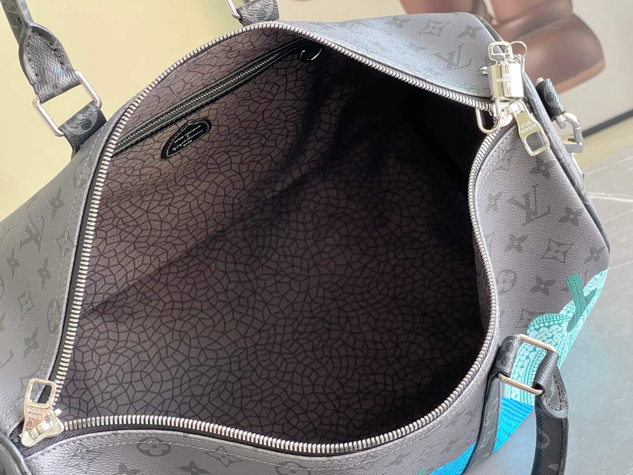 Louis Vuitton Monogram coated canvas LV x YK Keepall 45 Travel Bag Presbyopia Pumpkin M46471 Brown / Purple M46441 Black Flower - Image 13