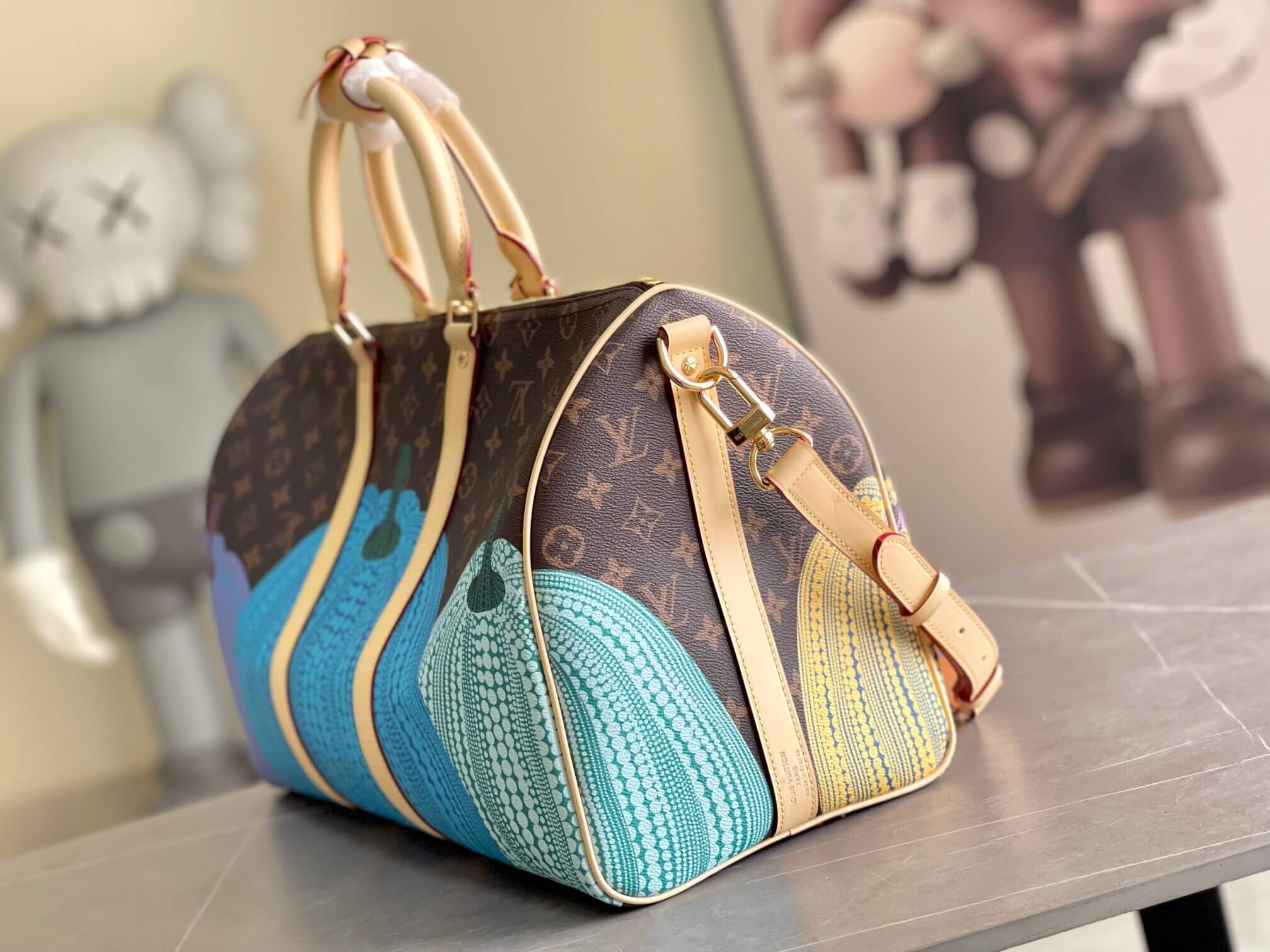 Louis Vuitton Monogram coated canvas LV x YK Keepall 45 Travel Bag Presbyopia Pumpkin M46471 Brown / Purple M46441 Black Flower - Image 3