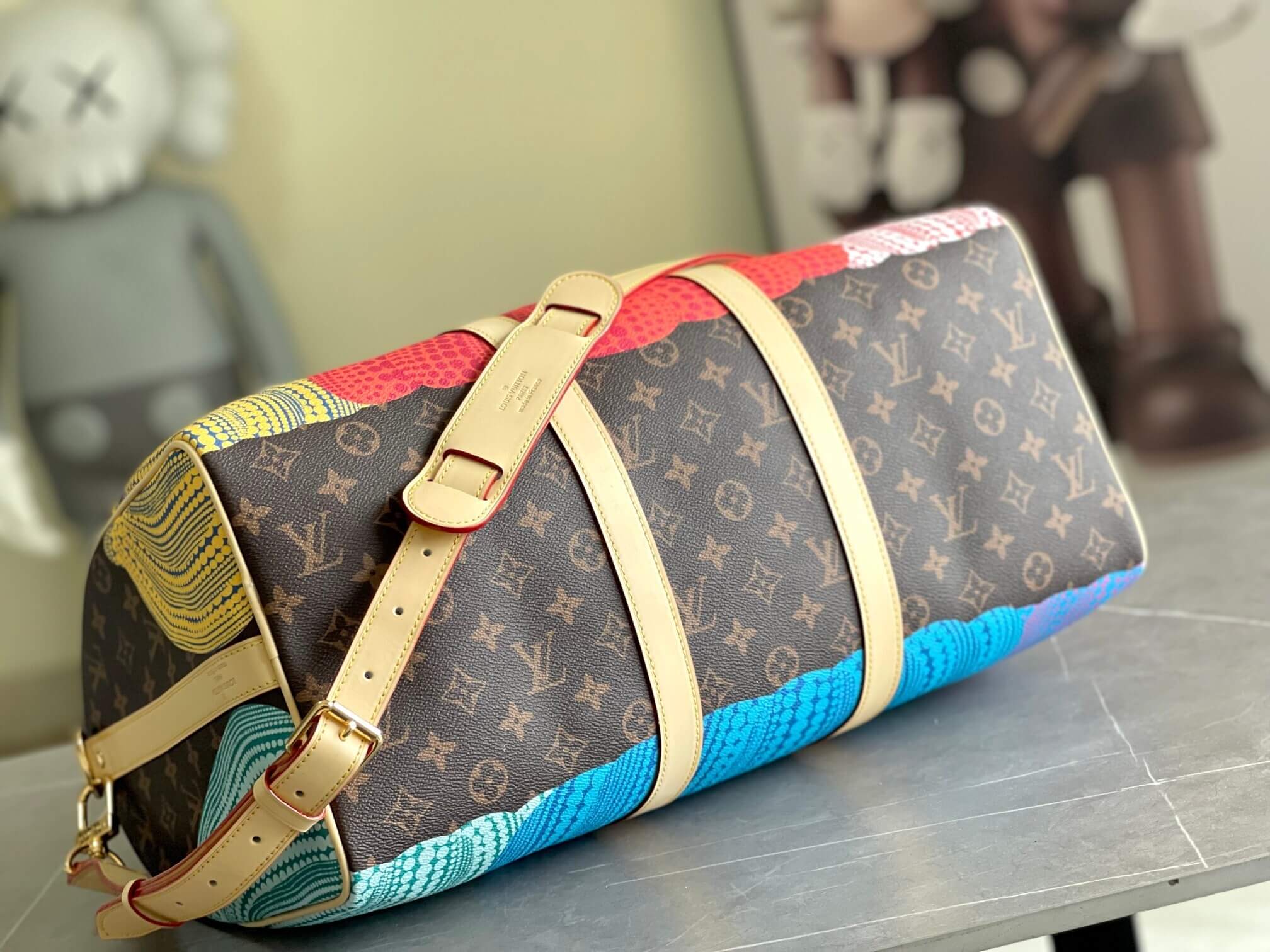 Louis Vuitton Monogram coated canvas LV x YK Keepall 45 Travel Bag Presbyopia Pumpkin M46471 Brown / Purple M46441 Black Flower - Image 9