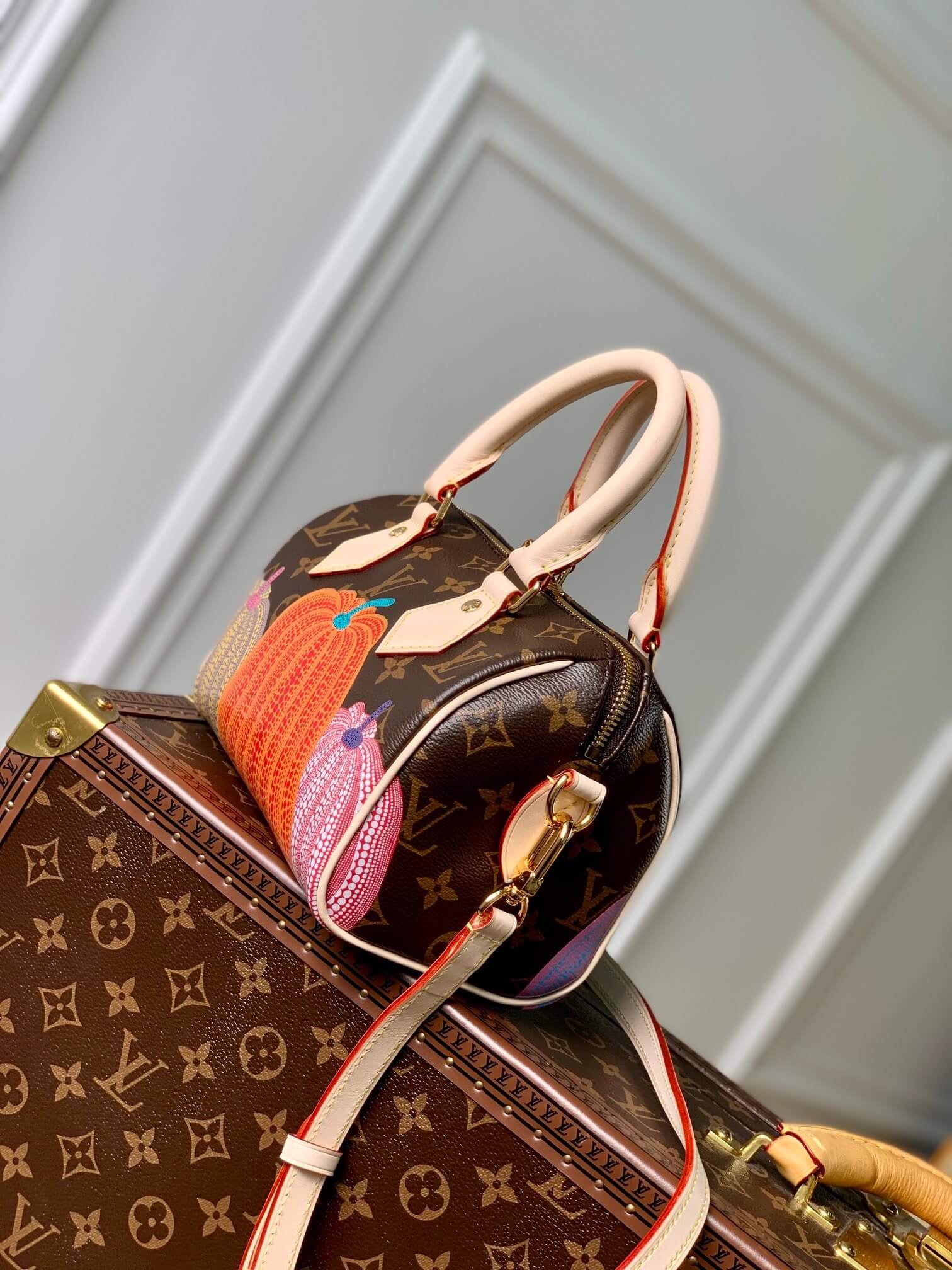 Louis Vuitton Monogram coated canvas LV x YK Speedy Bandoulière 20 Presbyopia Pumpkin Handbag M46469 Brown / Purple - Image 3