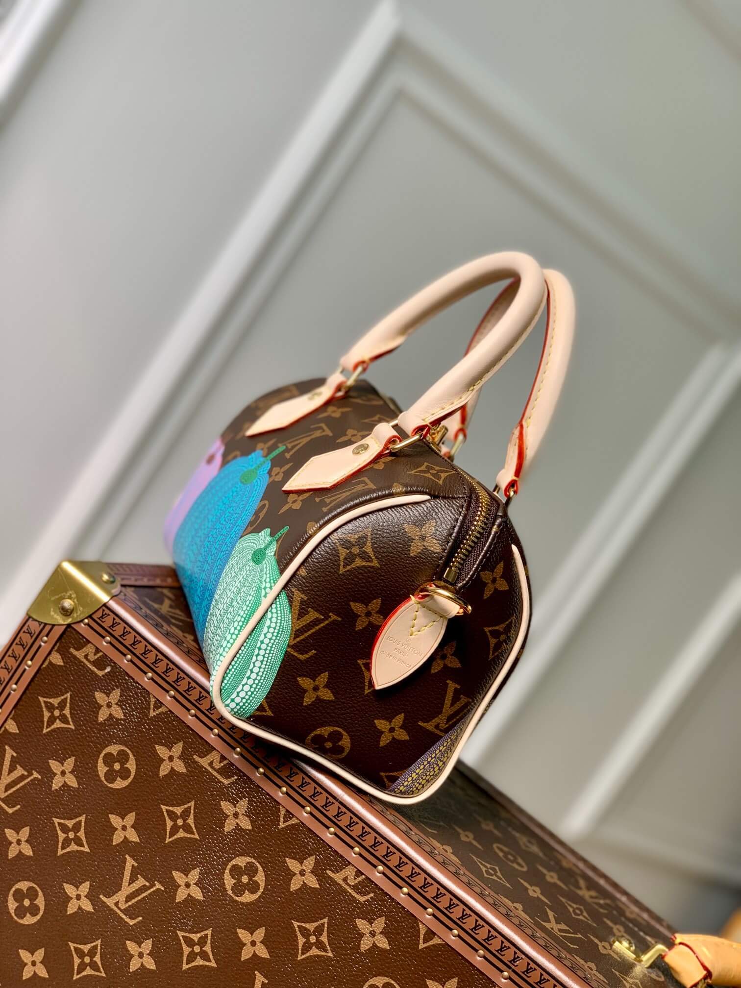 Louis Vuitton Monogram coated canvas LV x YK Speedy Bandoulière 20 Presbyopia Pumpkin Handbag M46469 Brown / Purple - Image 4