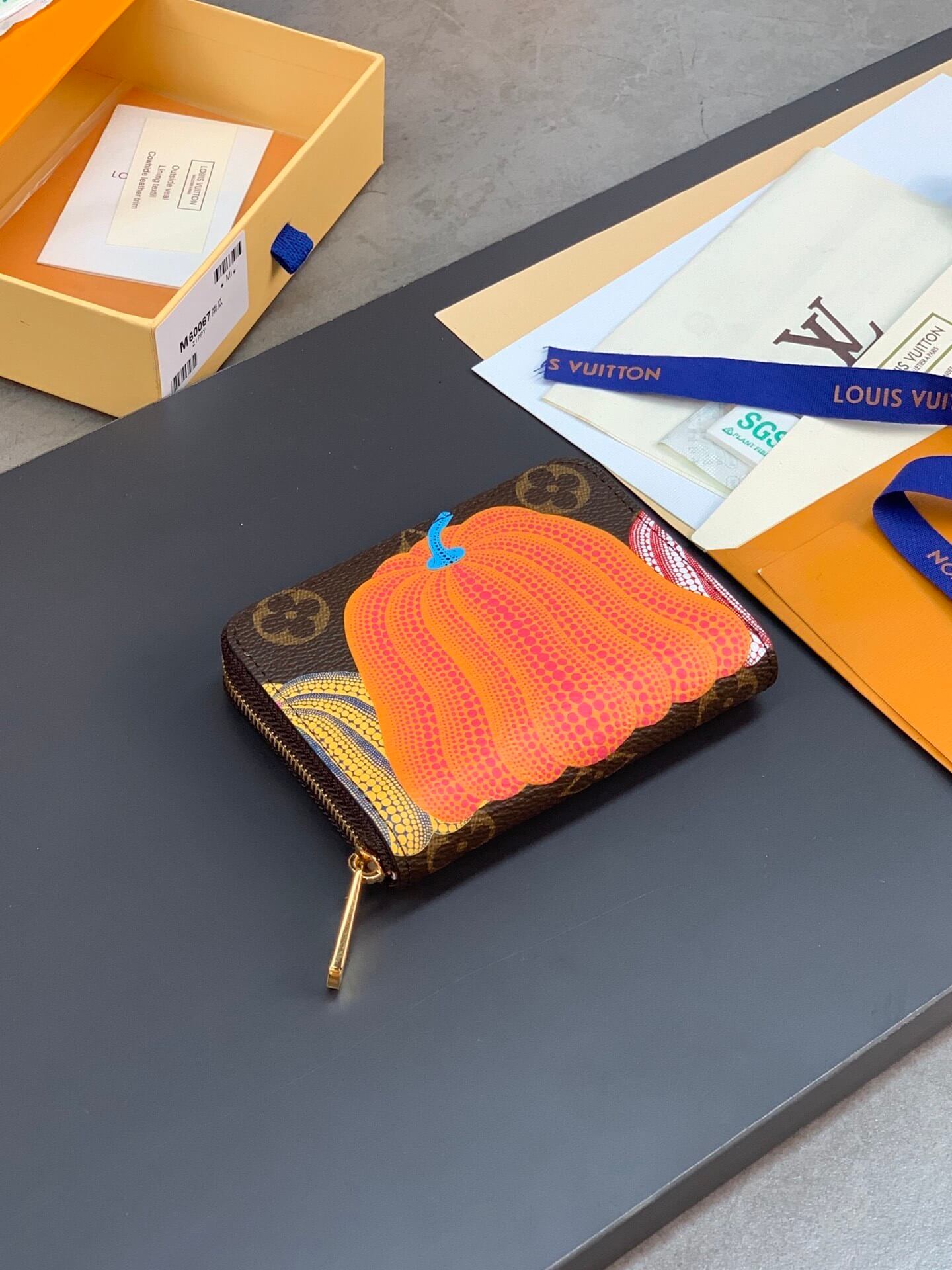 Louis Vuitton Monogram coated canvas Pumpkin LV x YK Card Holder Wallet Pink