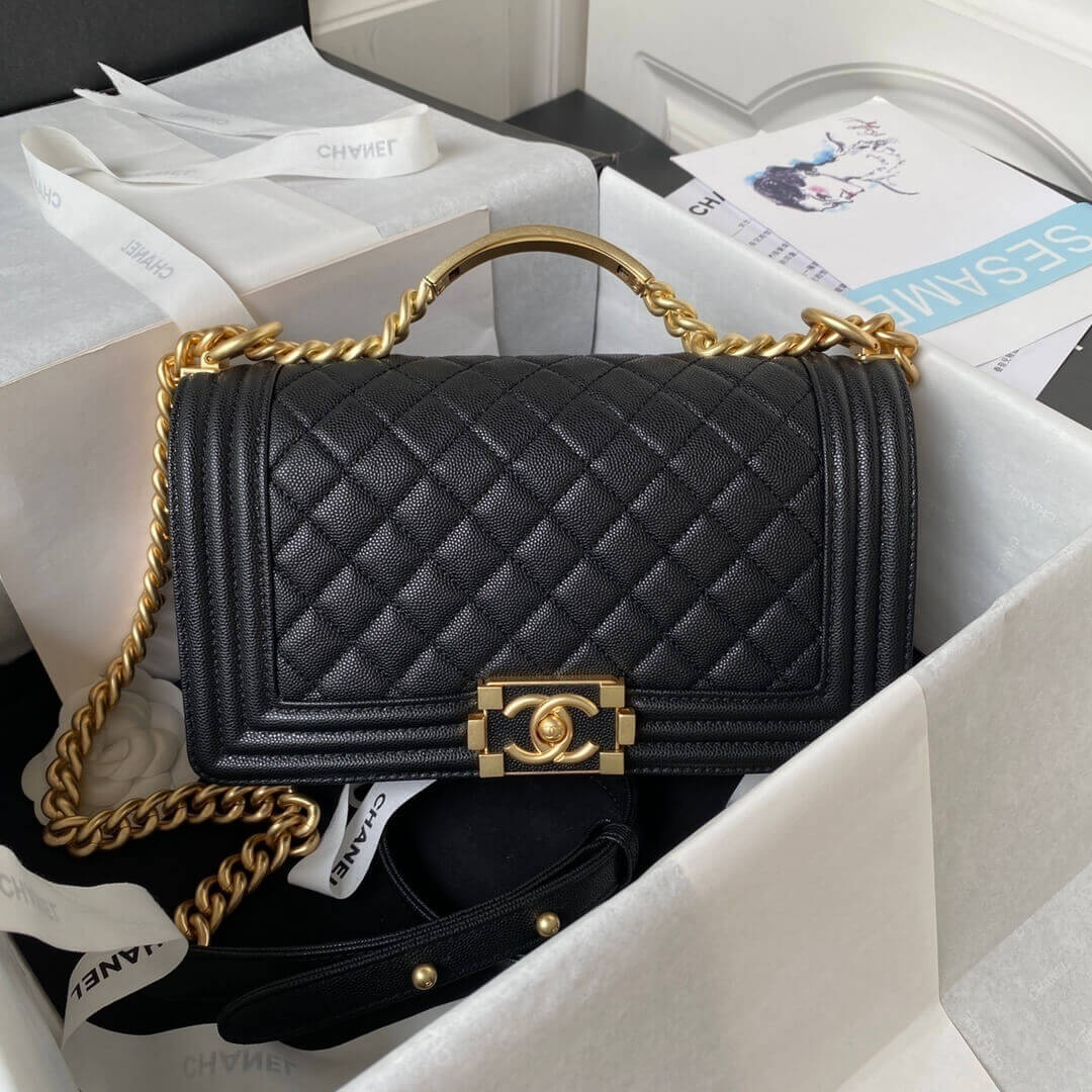 Boy Chanel Flap Medium Quilted Caviar Leather Shoulder Crossbody HandBag - Image 10