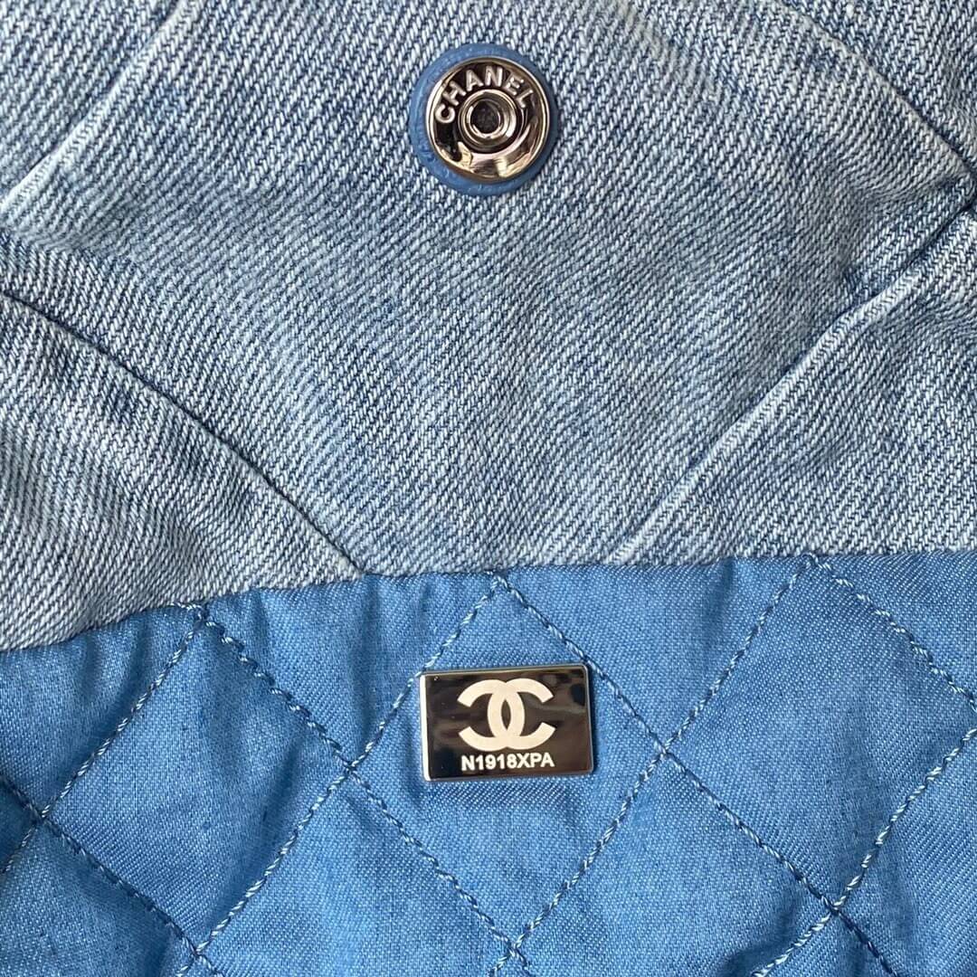 Chanel 22 Washed Denim Shoulder HandBag Blue - Image 13